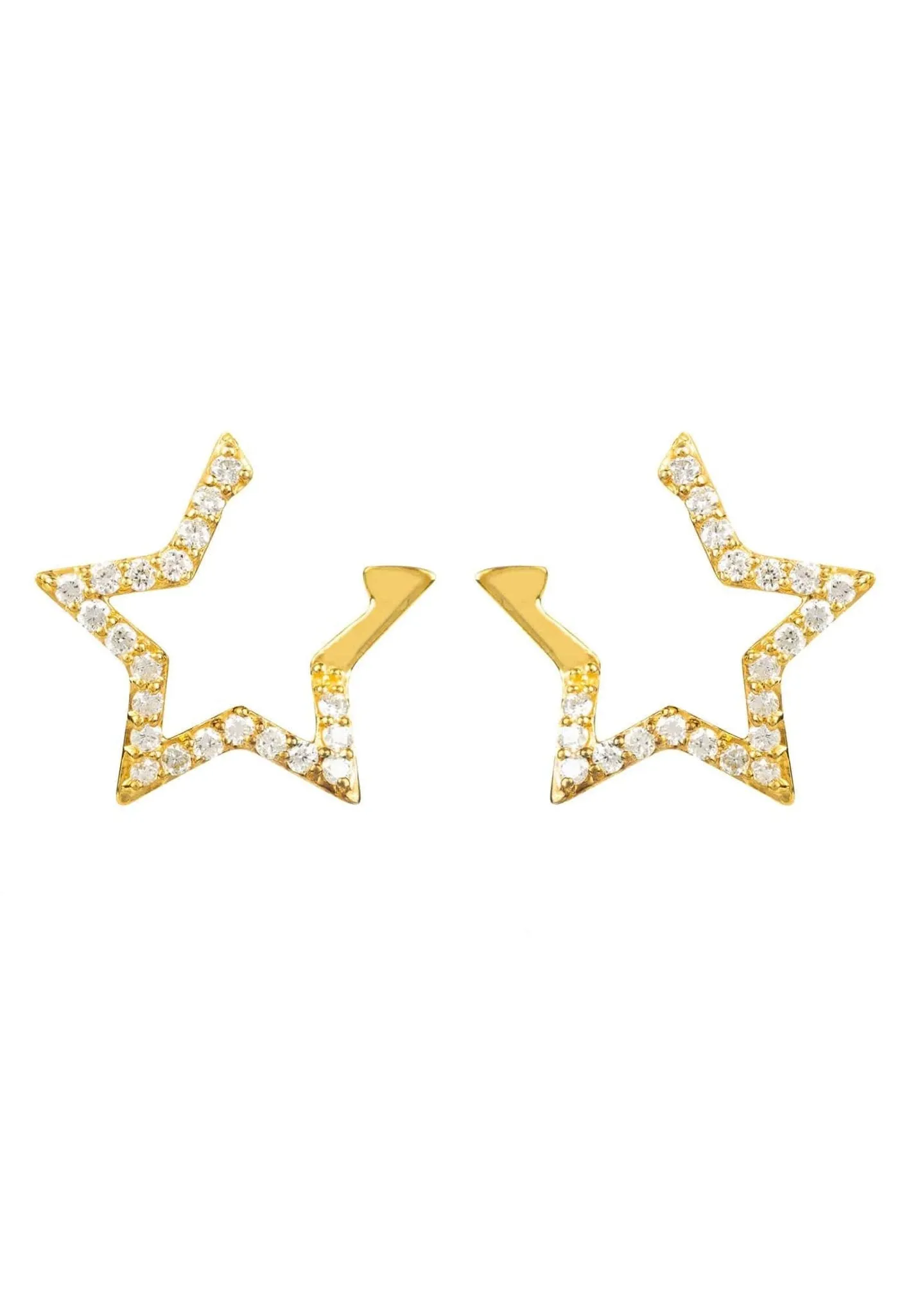 Diamond Open Star Earrings Gold