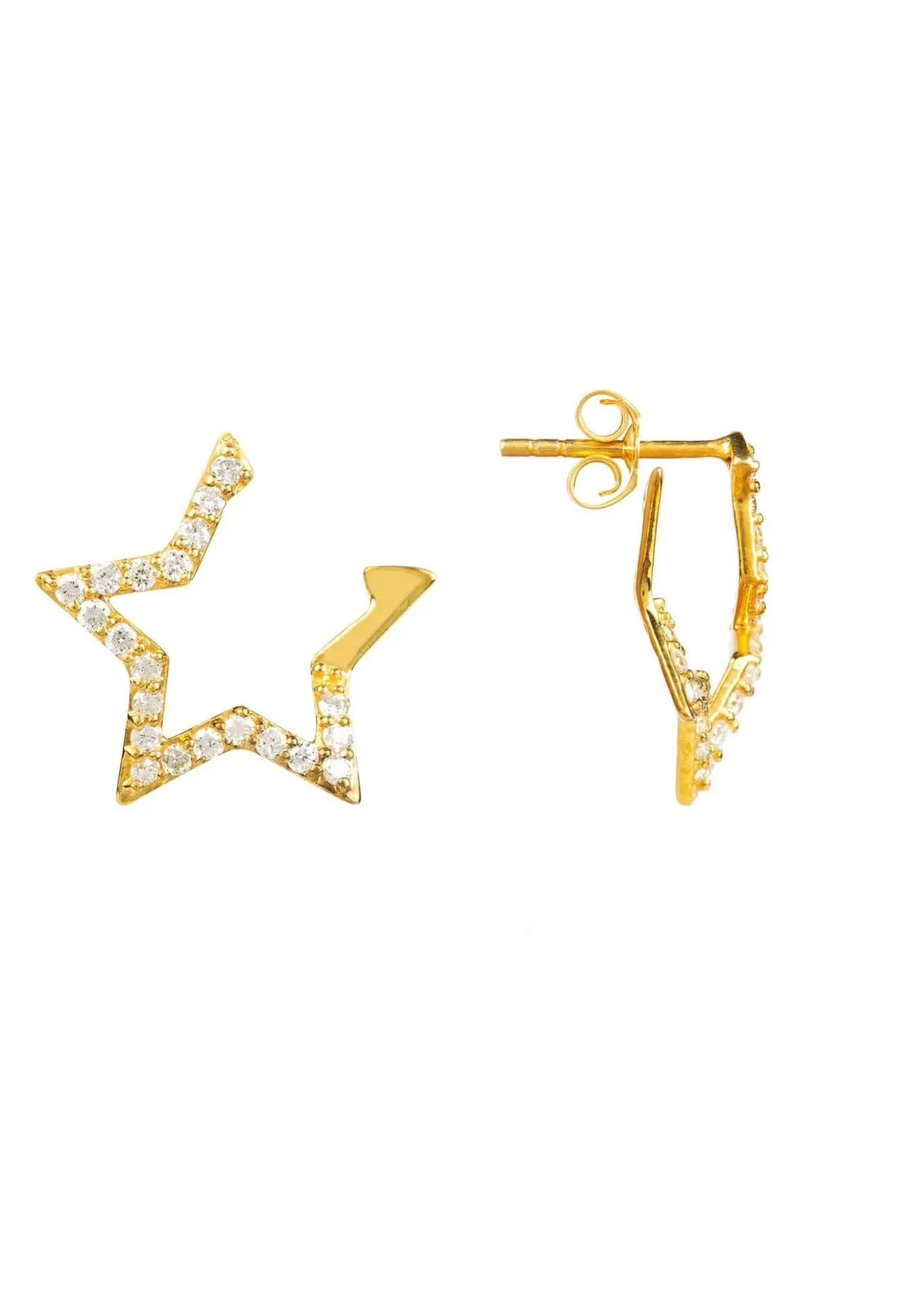 Diamond Open Star Earrings Gold