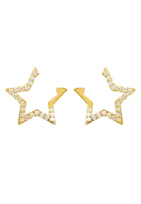 Diamond Open Star Earrings Gold