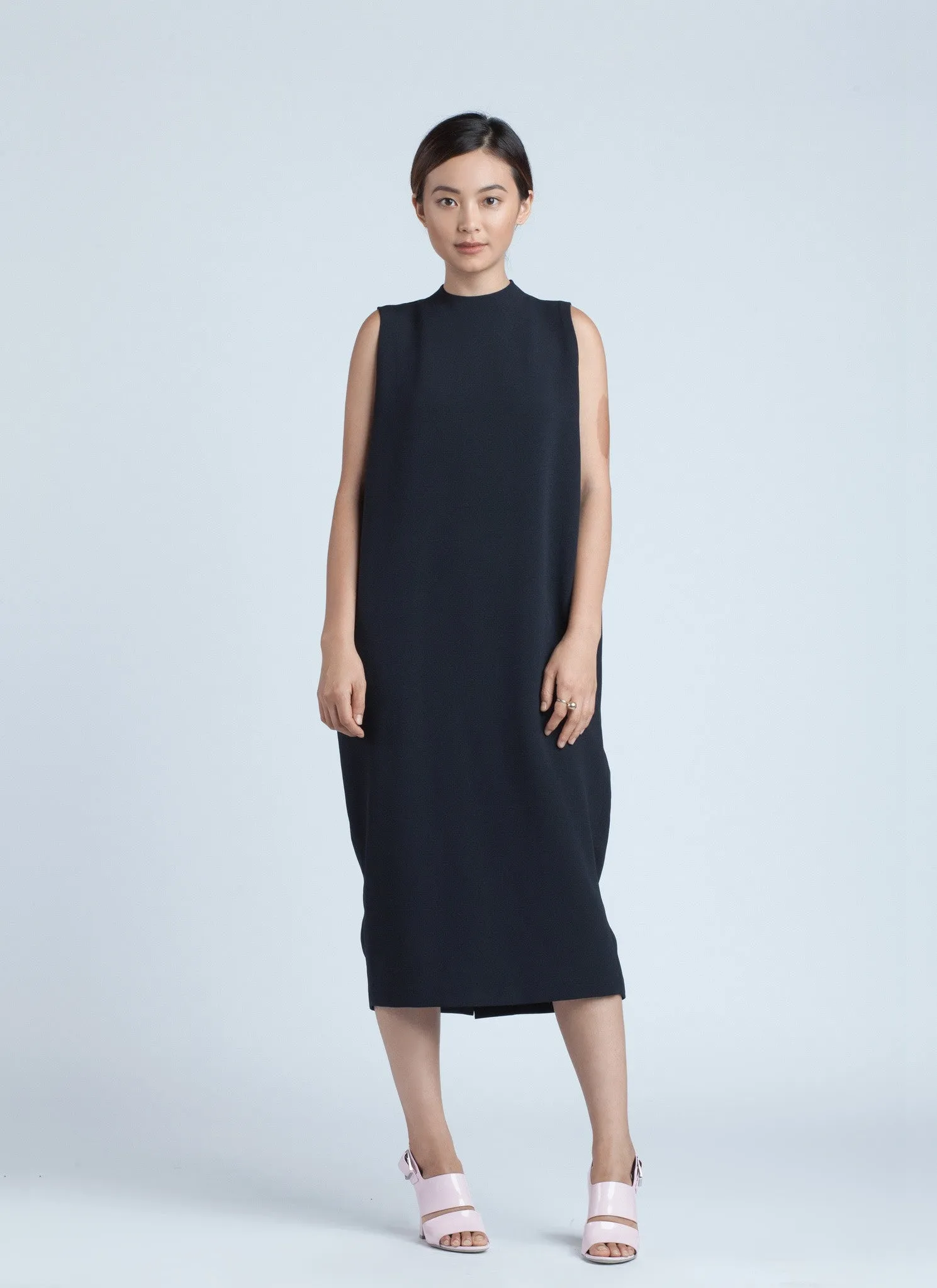 Dill High Collar Dress / Size L - Black Blue