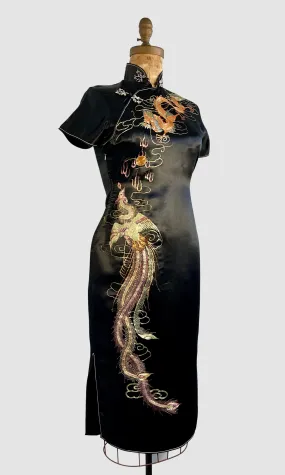 DRAGON AND PHOENIX 40s Silk Embroidered Qipao Cheongsam • Small Medium