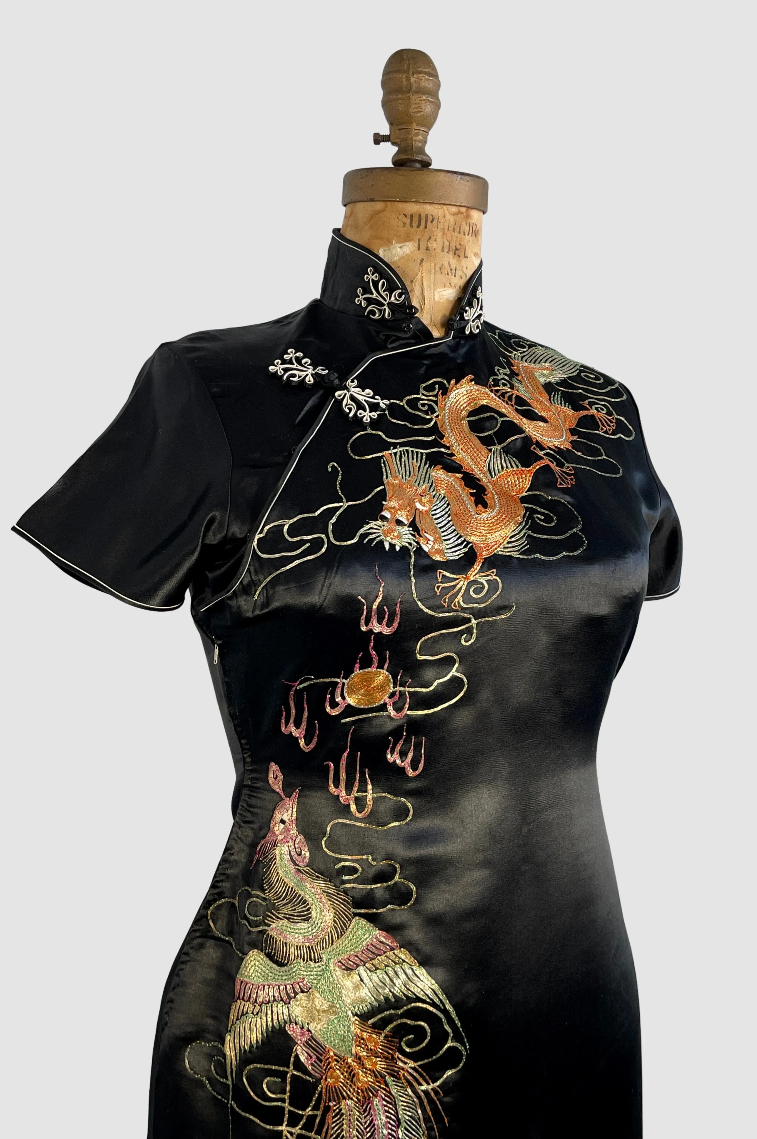 DRAGON AND PHOENIX 40s Silk Embroidered Qipao Cheongsam • Small Medium