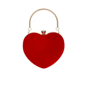 Elegant Rhinestone Metal Handle Heart Shape Velvet Evening Clutch Bag