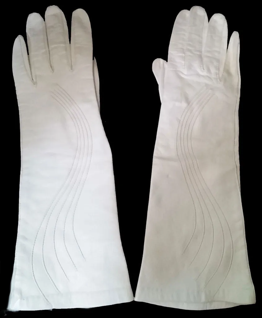 ELEGANT VINTAGE ‘50s / ‘60s LONG SWIRL WEDDING LEATHER GLOVES