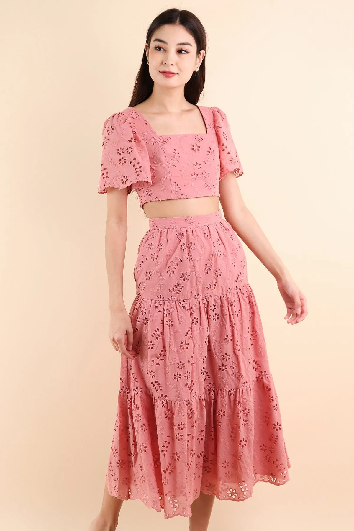 ELYSSA EYELET TOP IN ROSE PINK