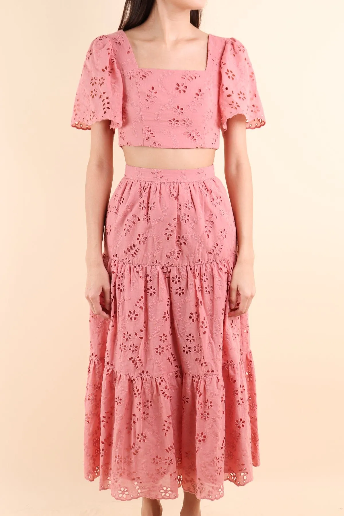 ELYSSA EYELET TOP IN ROSE PINK