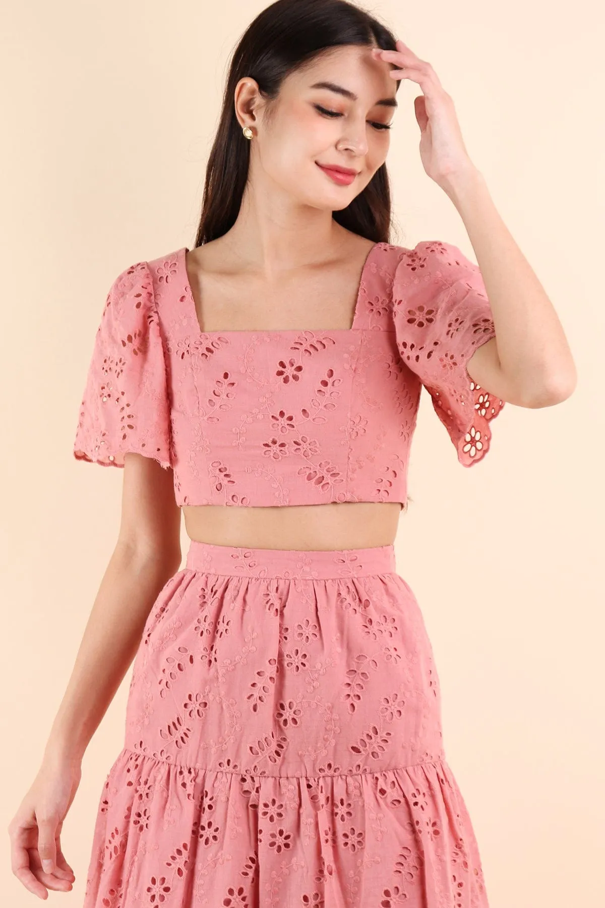 ELYSSA EYELET TOP IN ROSE PINK