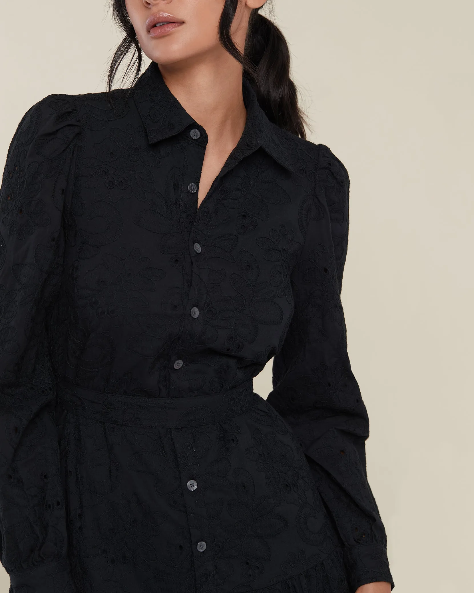 Embroidered Eyelet Shirt Dress