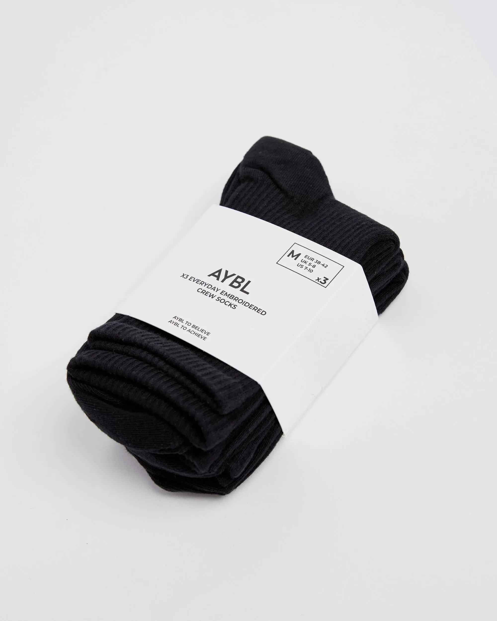 Everyday Embroidered Crew Socks (3 Pack) - Black