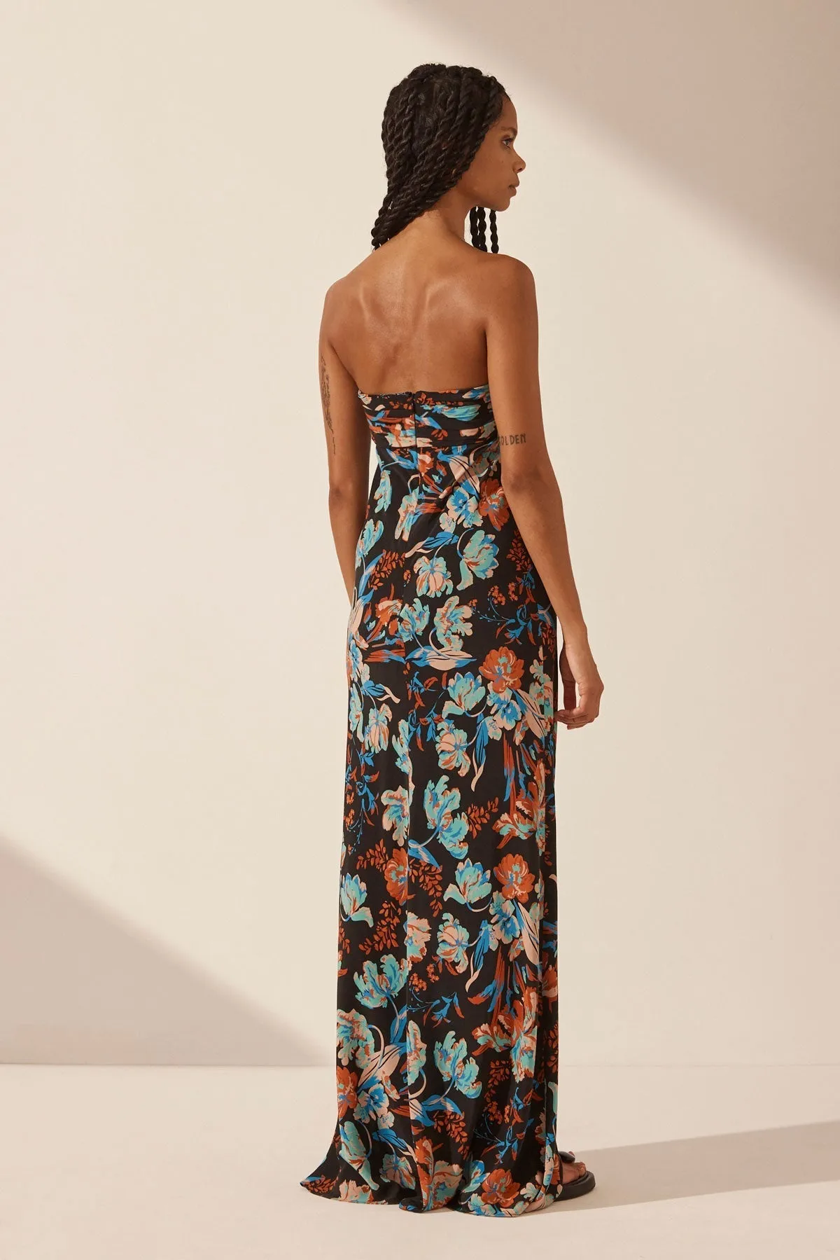 FLOTTE SILK RUCHED BODICE MAXI DRESS