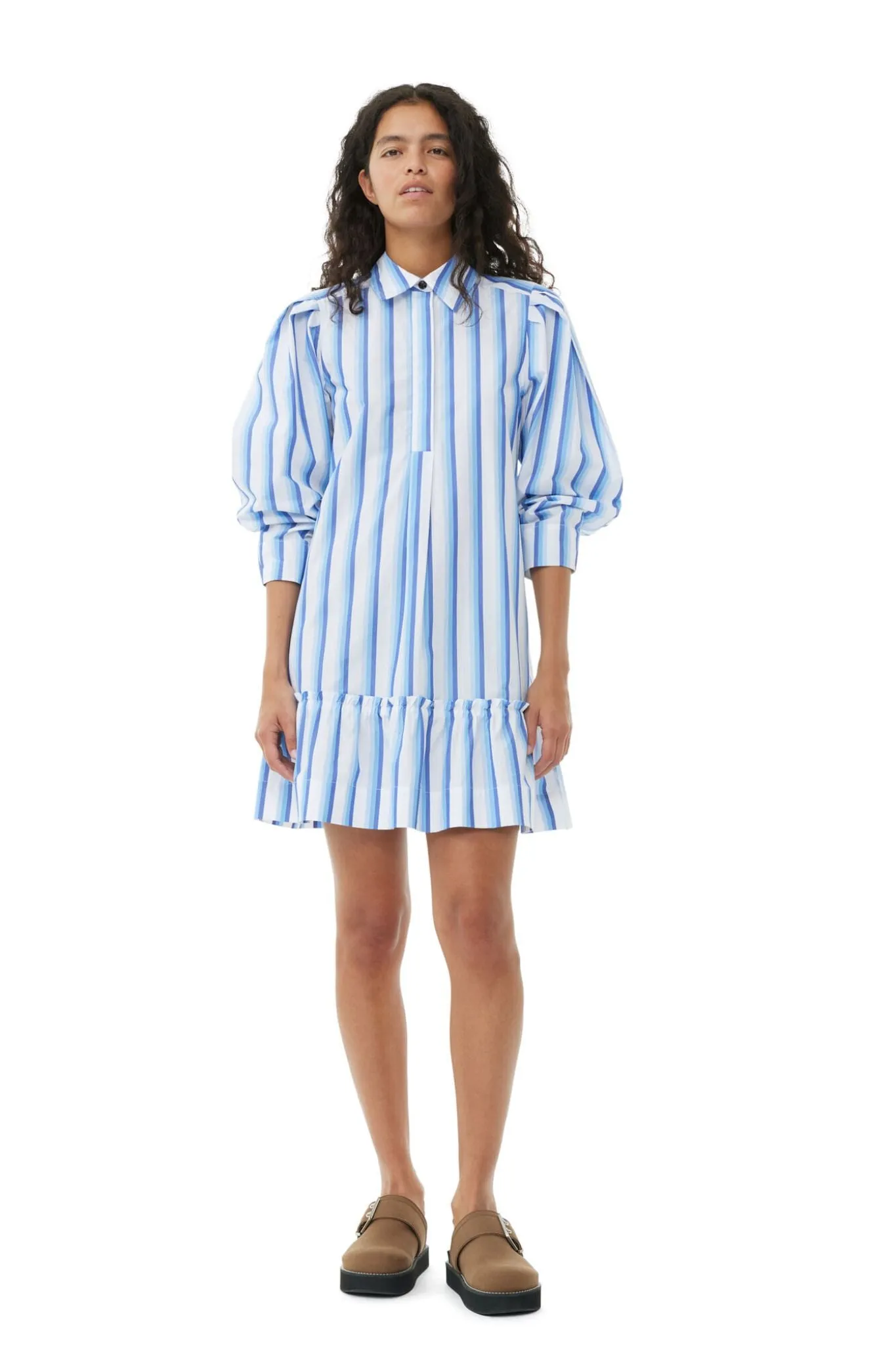 Ganni Stripe Cotton Mini Shirt Dress