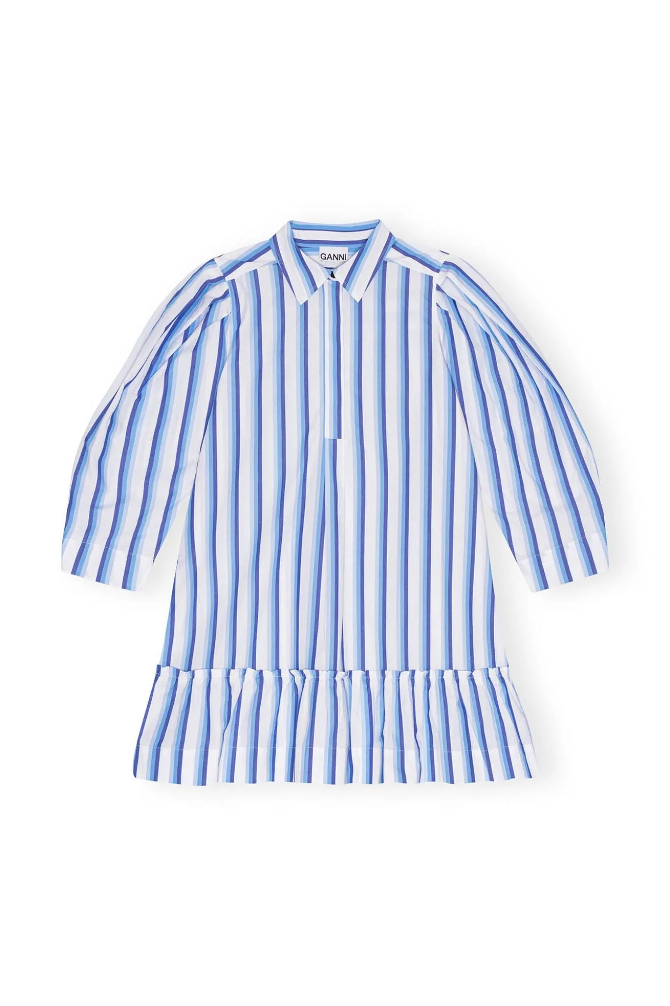 Ganni Stripe Cotton Mini Shirt Dress