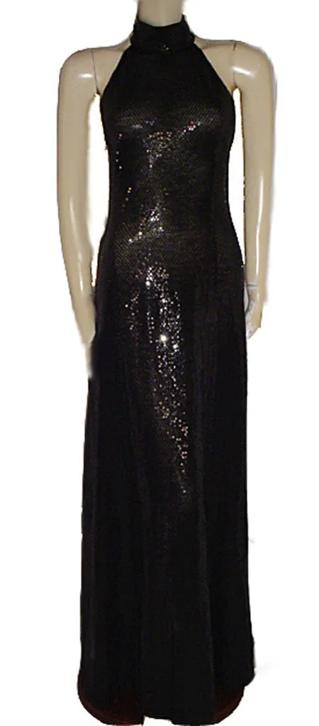 GORGEOUS ST. JOHN COUTURE BY MARIE GRAY BLACK PAILLETTES EVENING GOWN WITH A FABULOUS BACK- PERFECT FOR THE HOLIDAYS