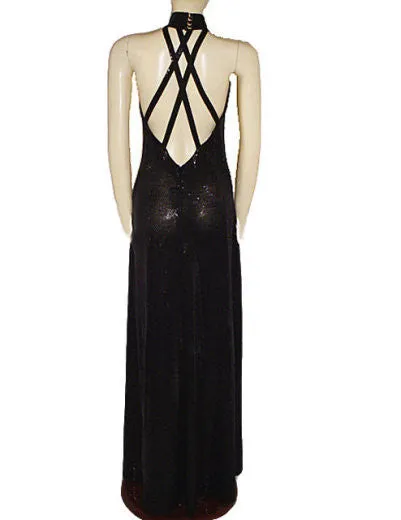 GORGEOUS ST. JOHN COUTURE BY MARIE GRAY BLACK PAILLETTES EVENING GOWN WITH A FABULOUS BACK- PERFECT FOR THE HOLIDAYS