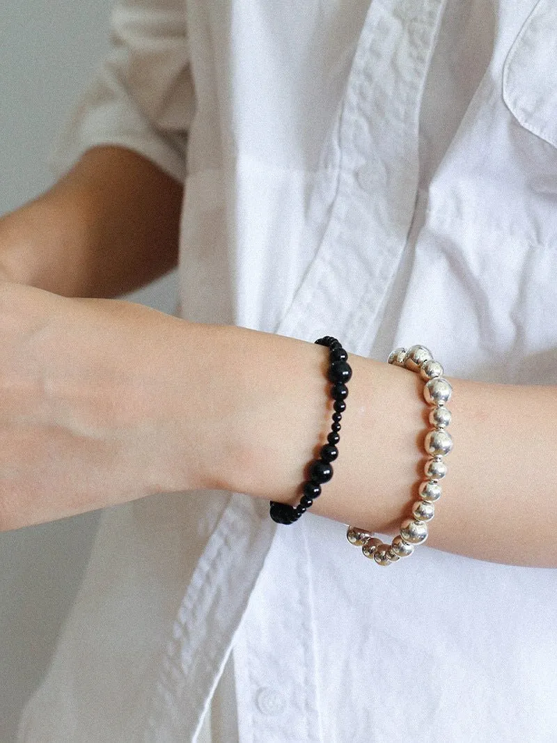 Gradient Black Agates Bead Bracelet