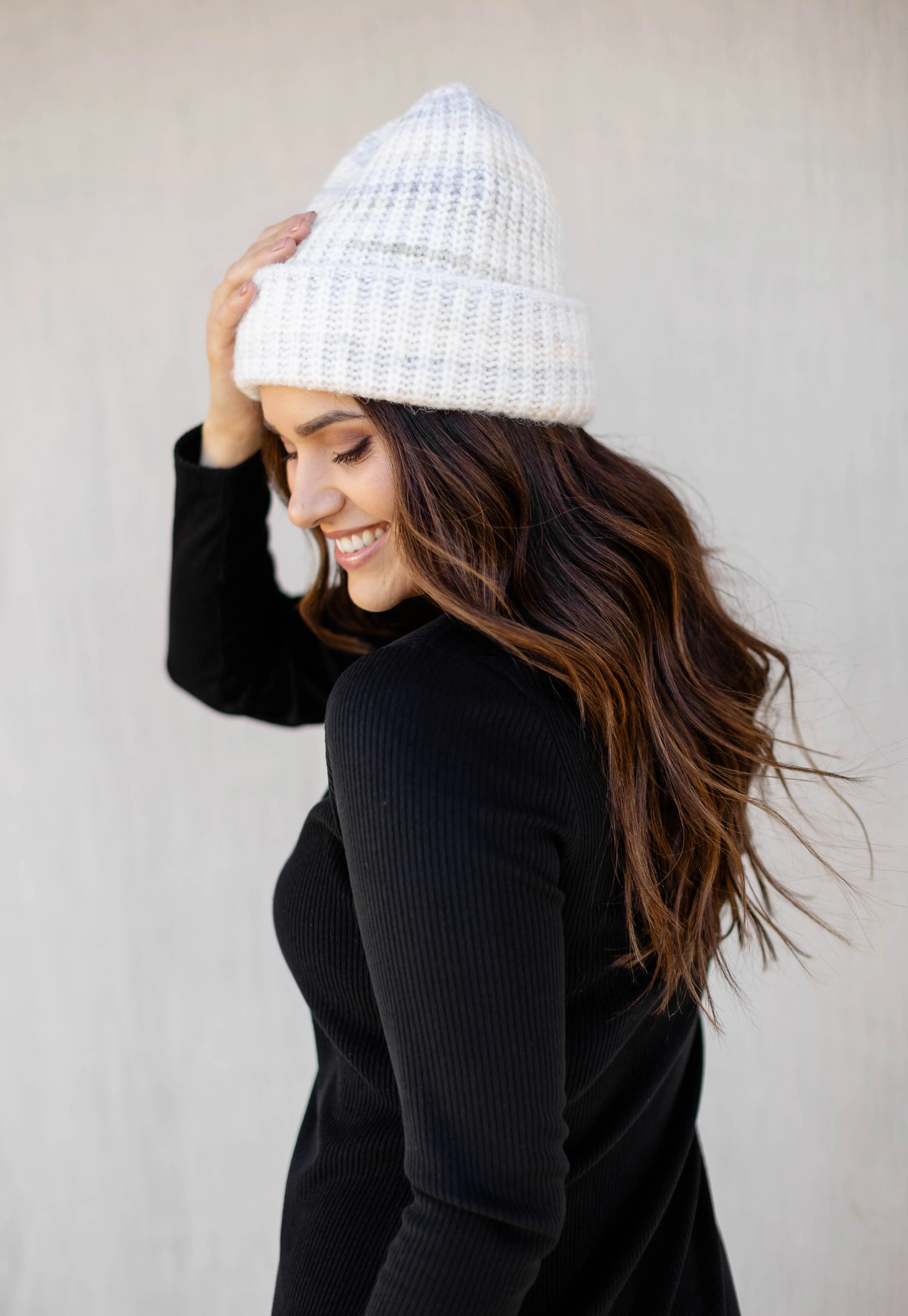 Gradient Knit Beanie in Ivory FINAL SALE