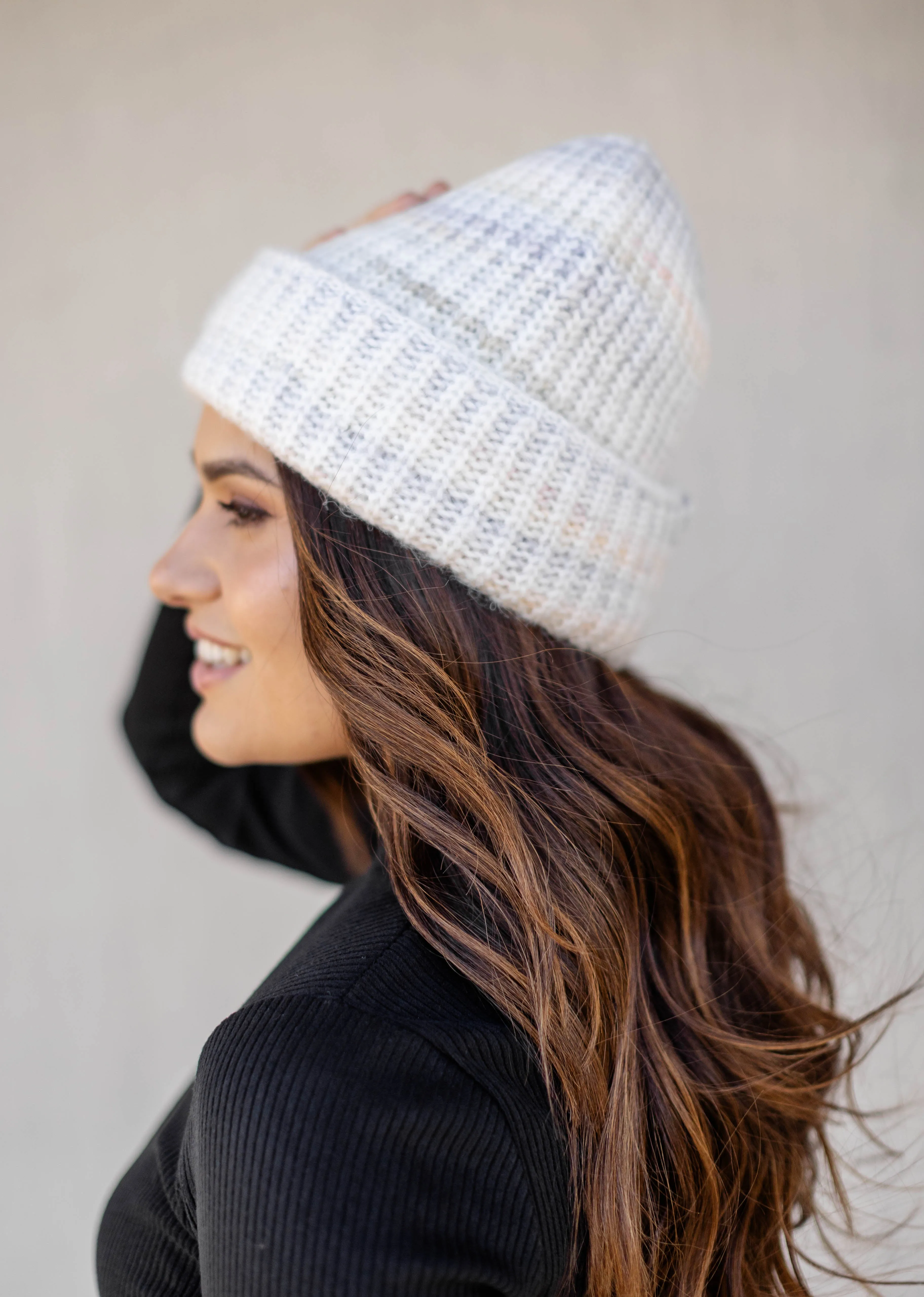 Gradient Knit Beanie in Ivory FINAL SALE