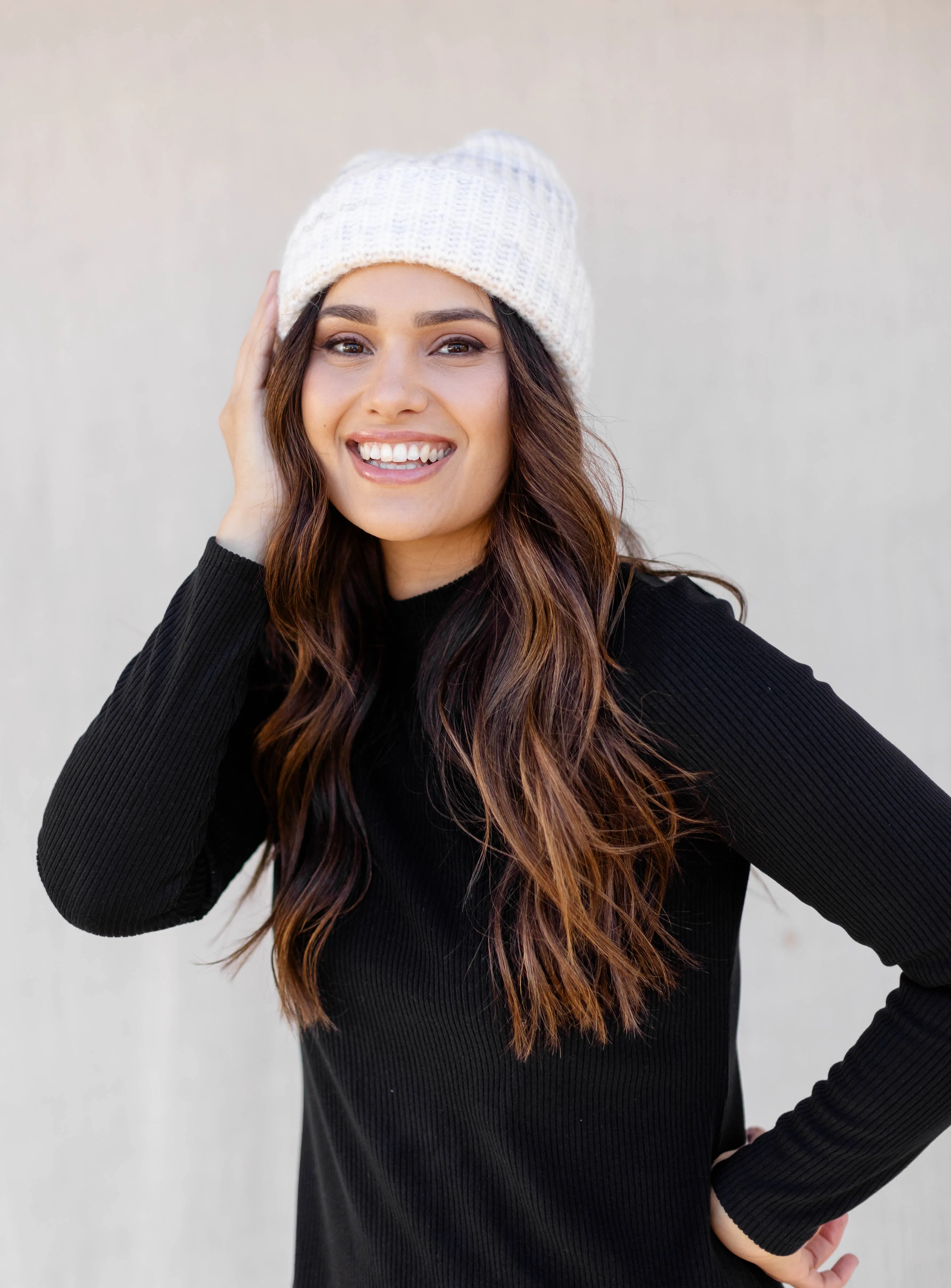 Gradient Knit Beanie in Ivory FINAL SALE