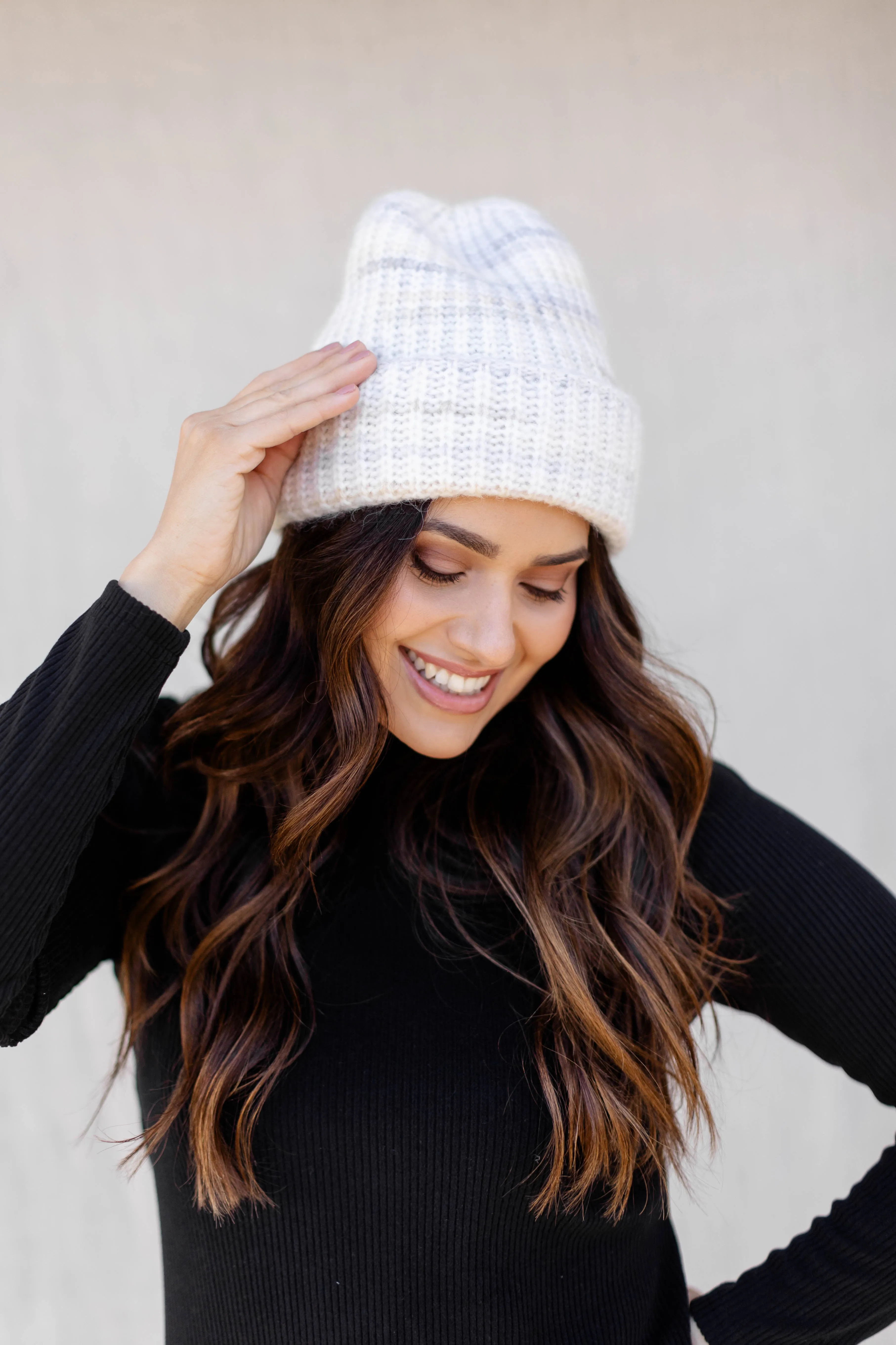 Gradient Knit Beanie in Ivory FINAL SALE