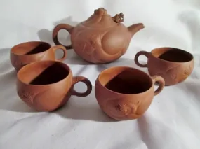 Handmade Set DRAGON Clay Teapot Teacup Tea Cup Mug BROWN Asian Japan