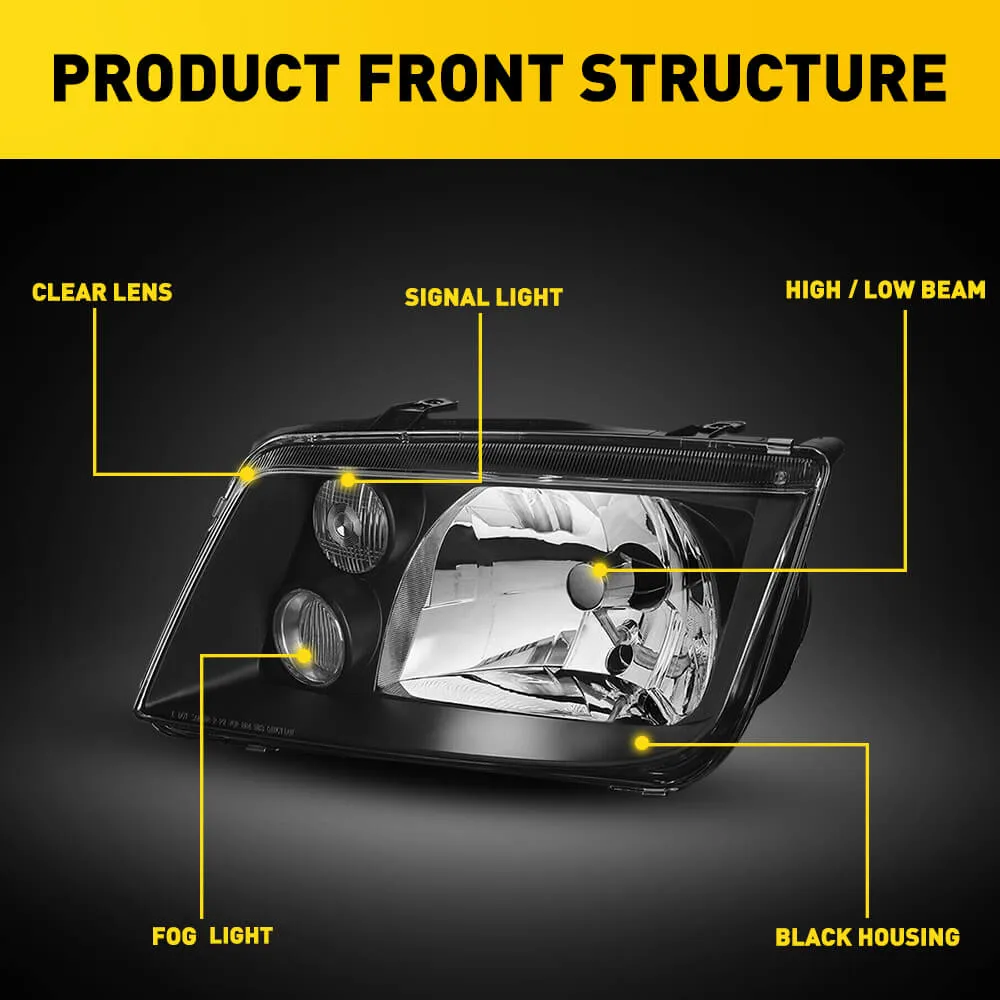 Headlight Assembly for 1999-2005 VW Jetta/Bora MK4 Black Housing White Corner(Do Not Fit Models Made Before May 1999 Or MK5 2005)