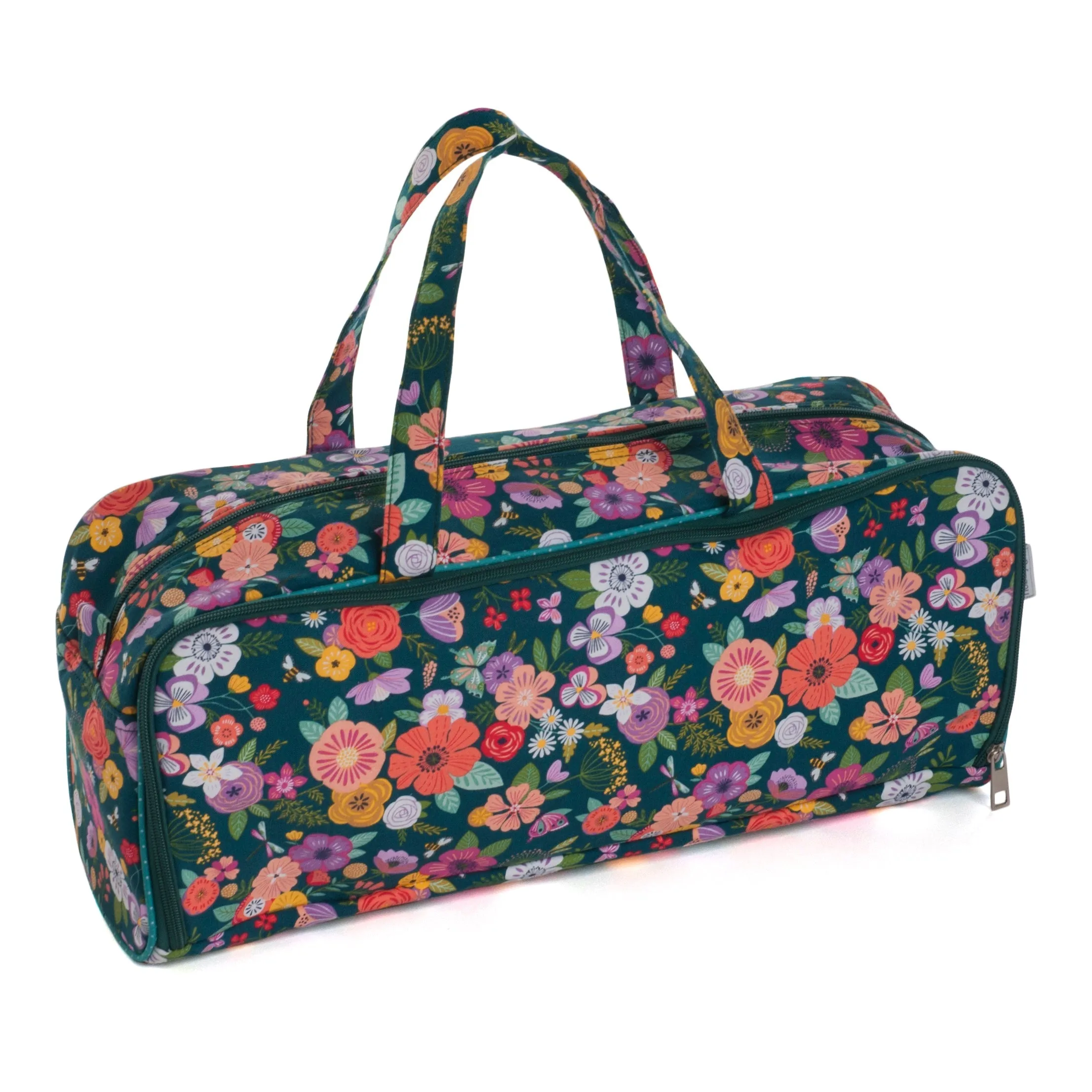 Hobby Gift: Knitting Bag with Pin Storage: Floral Garden: Teal: Item size: (d/w/h) 13 x 45 x 18cm.