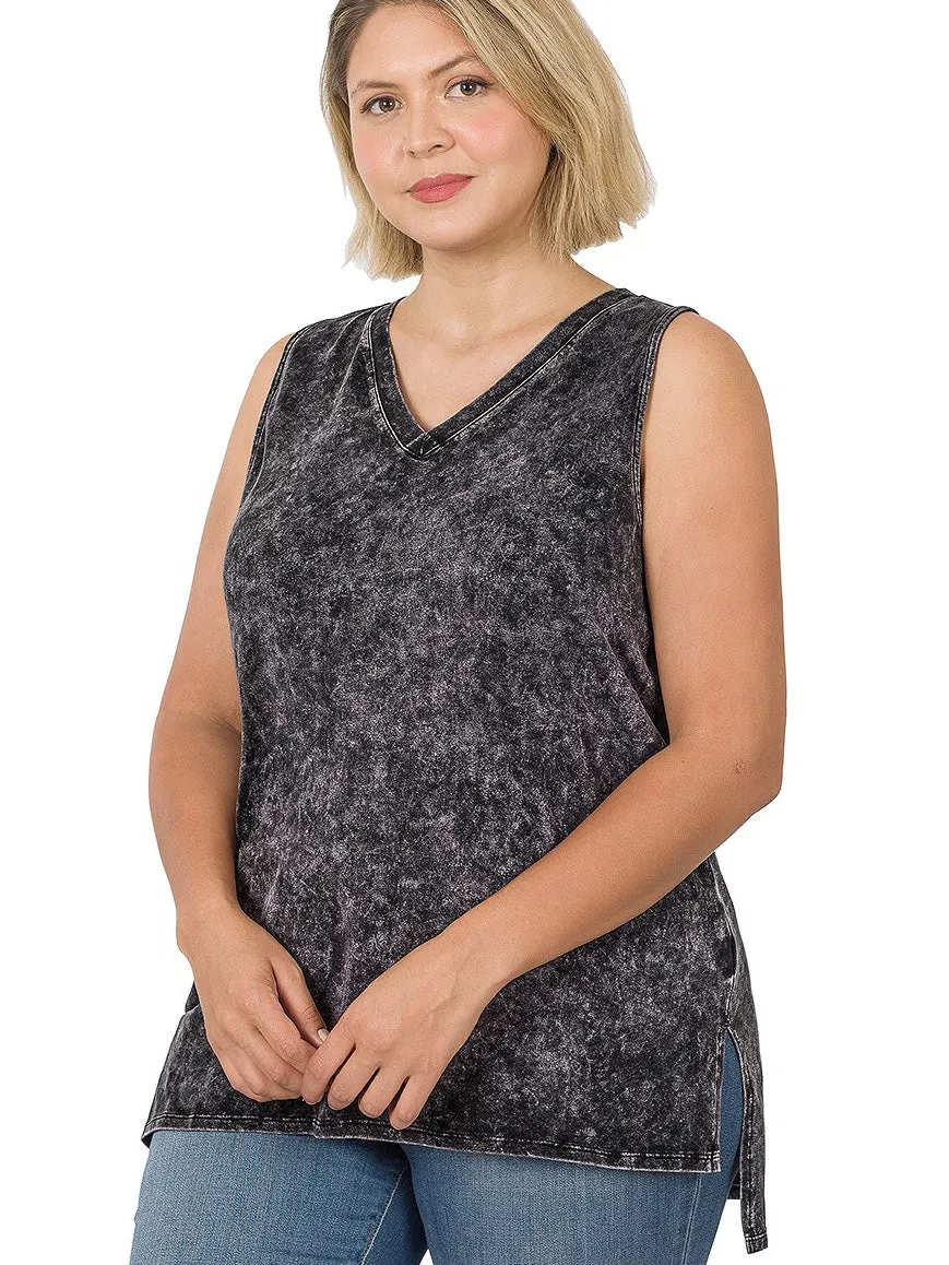 Janice Plus Size Mineral Wash Tank Top in Charcoal