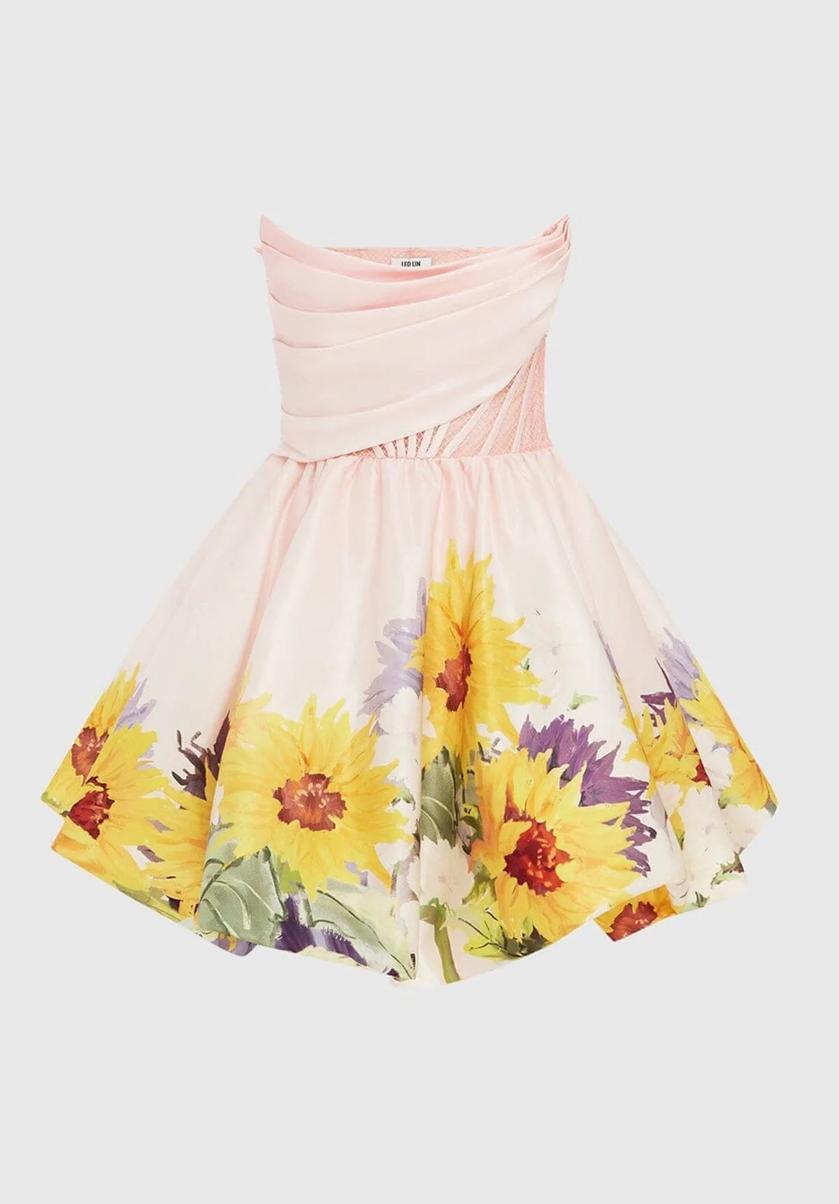 Katy Bustier Mini Dress - Sunflower Print in Pink