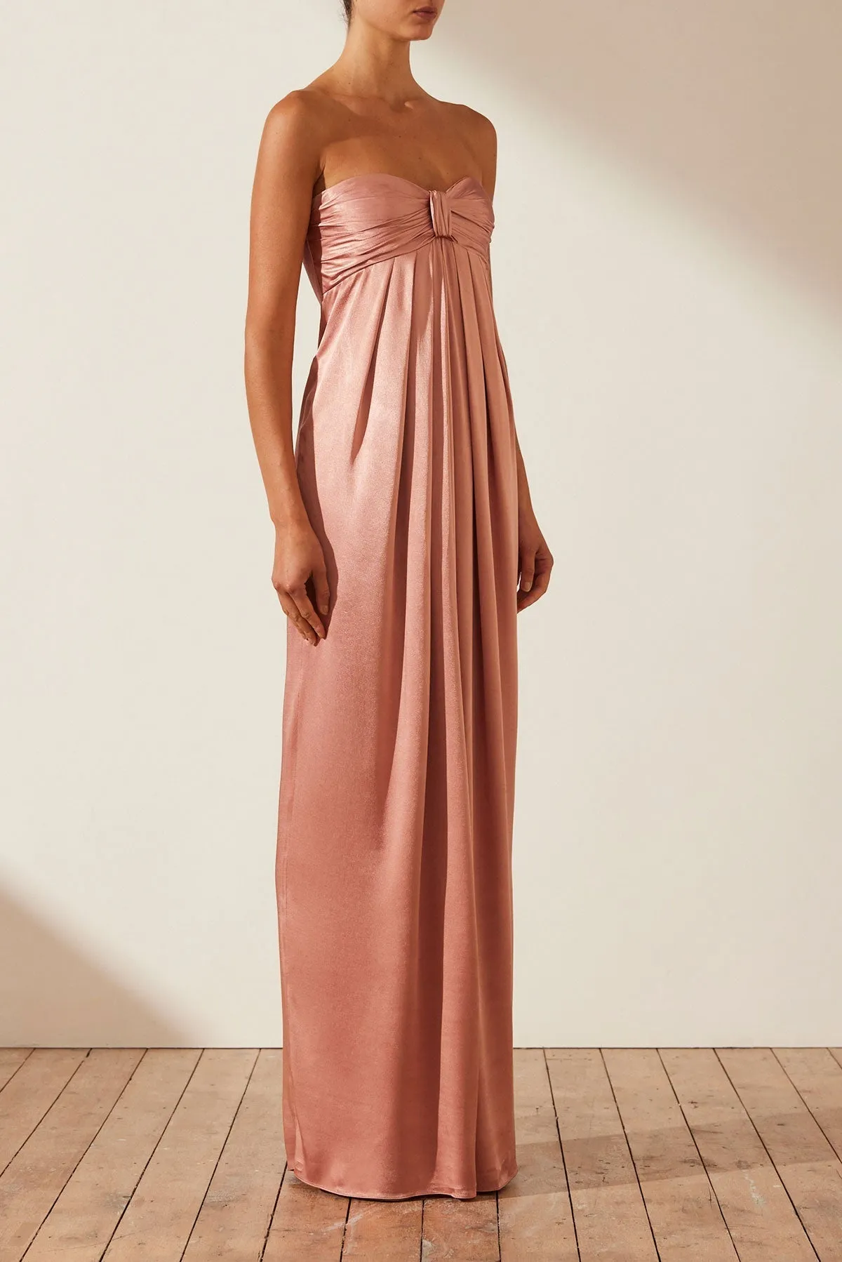 LA LUNE STRAPLESS KNOT MAXI DRESS - ANTIQUE ROSE