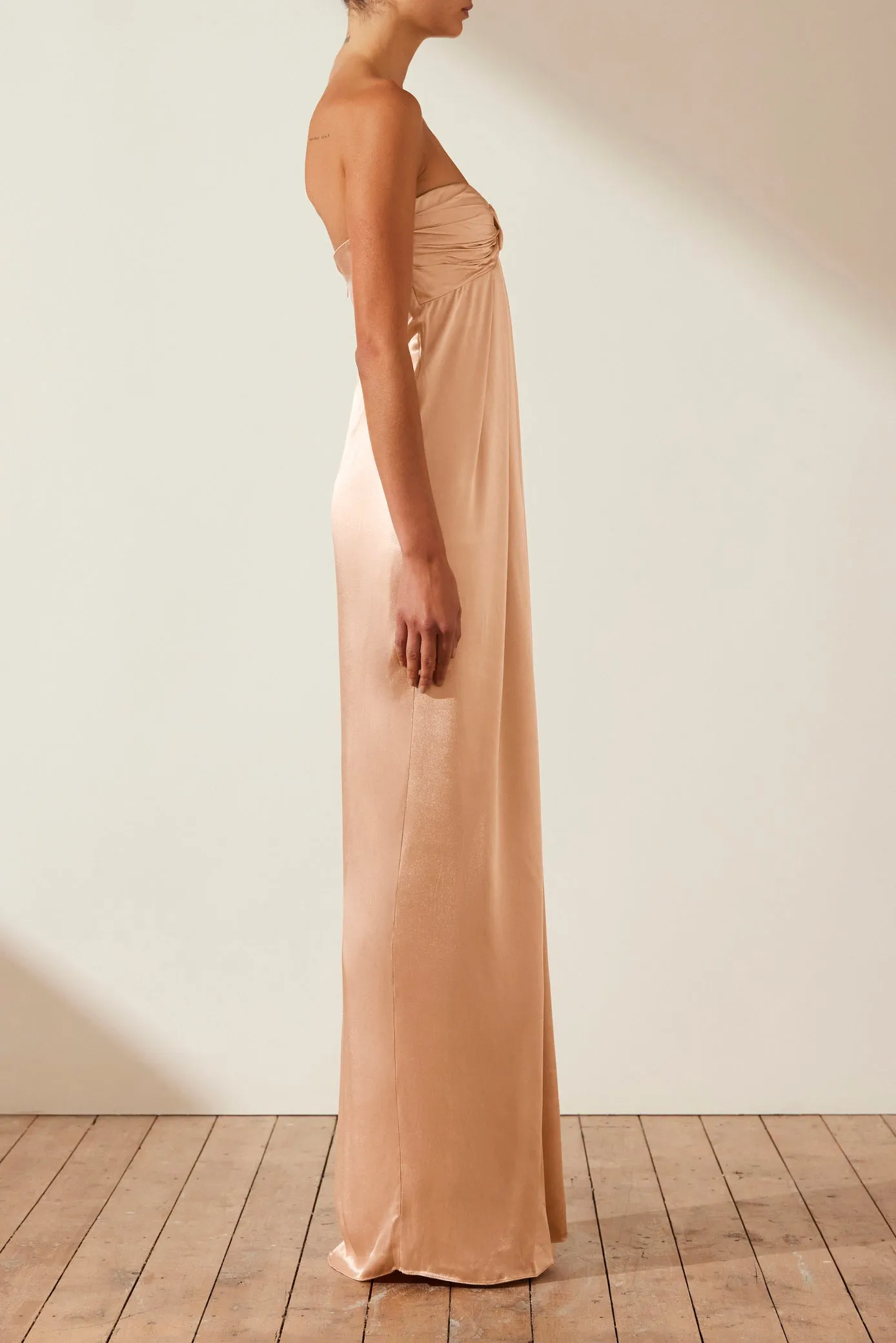 LA LUNE STRAPLESS KNOT MAXI DRESS - DESERT ROSE