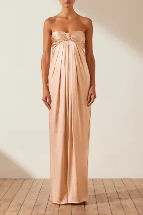 LA LUNE STRAPLESS KNOT MAXI DRESS - DESERT ROSE