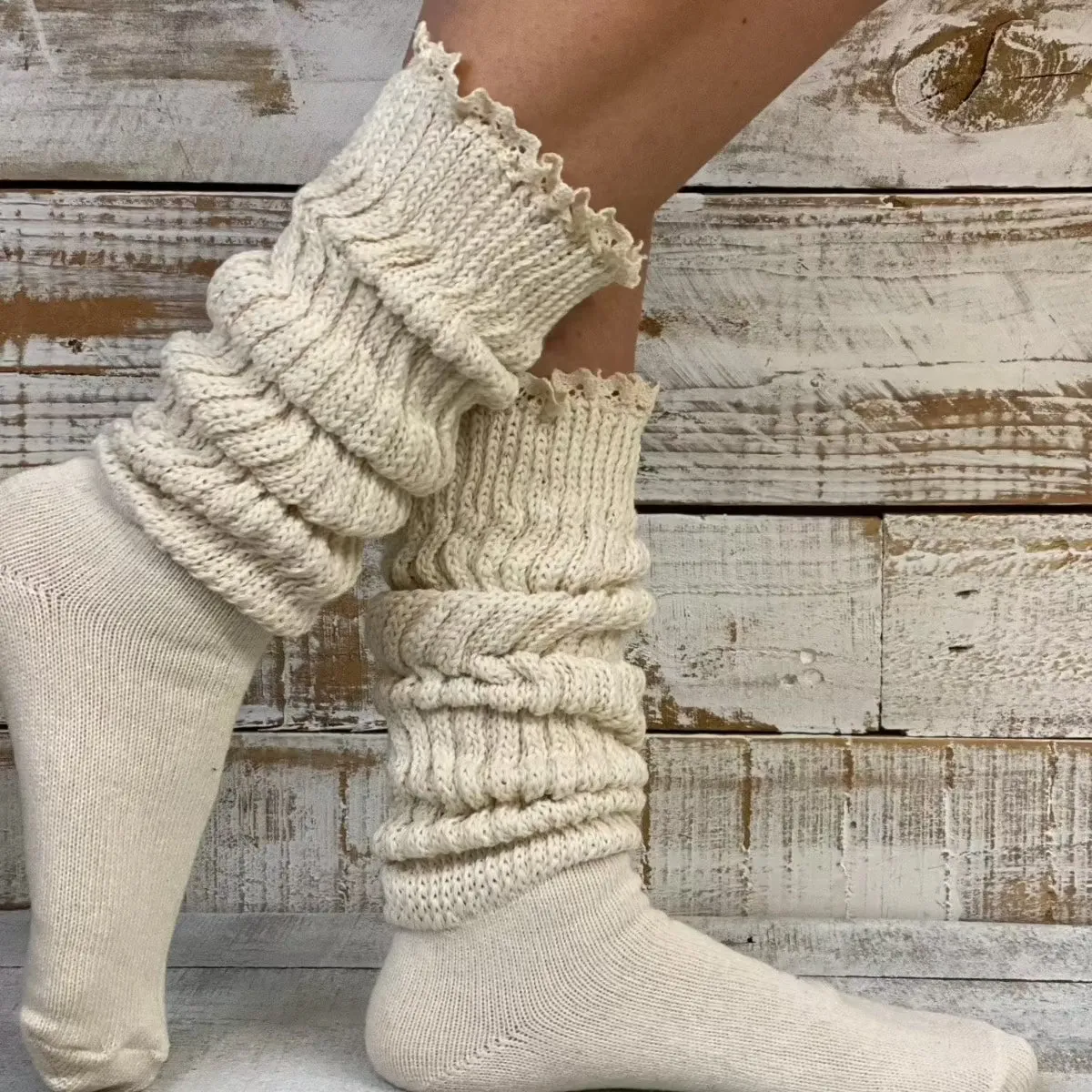 LACE  topped ultimate slouch socks - natural