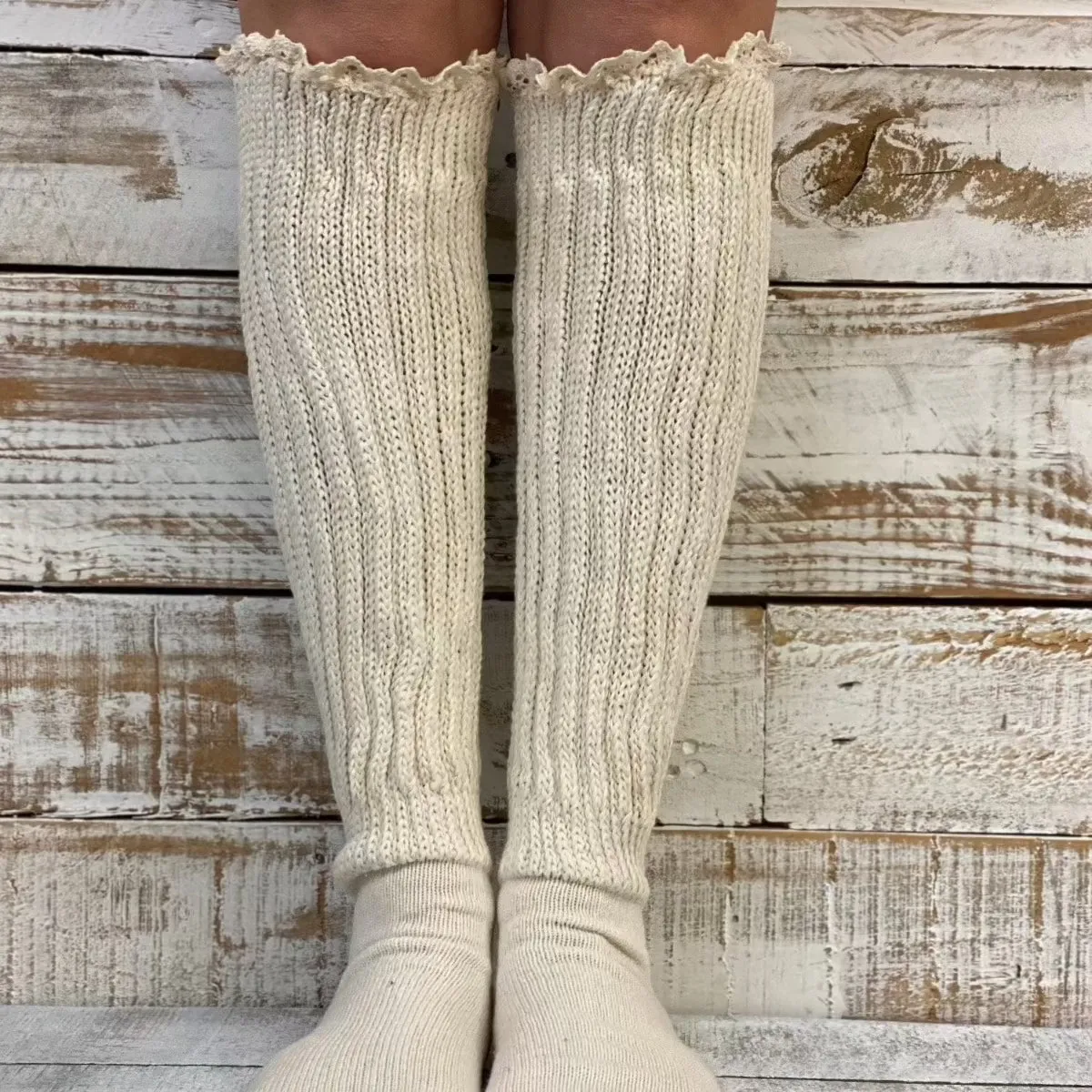 LACE  topped ultimate slouch socks - natural