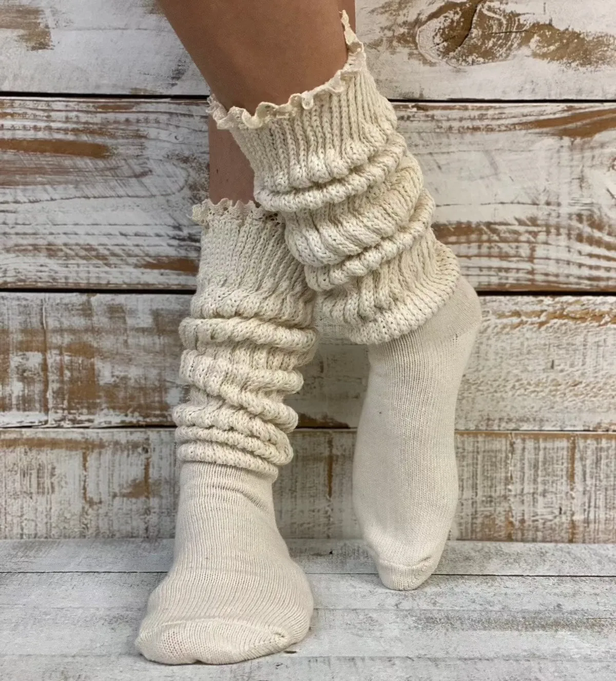 LACE  topped ultimate slouch socks - natural