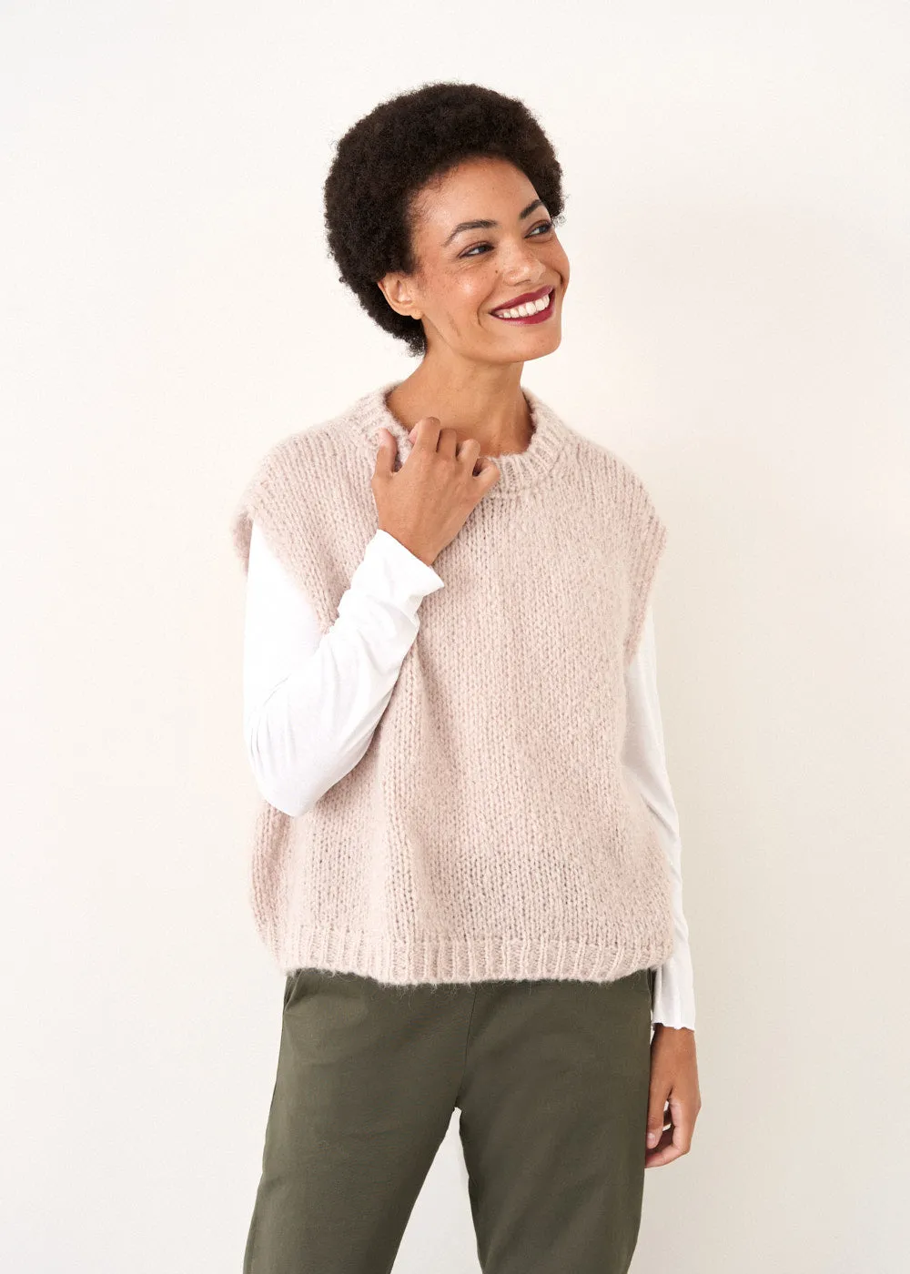 LOLA KNITTED ROUND NECK TANK - OATMEAL