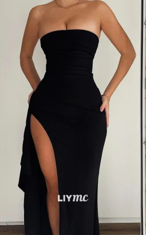 LP2088 - Simple Straight Across Sleeveless High Slit Sexy Prom Dress