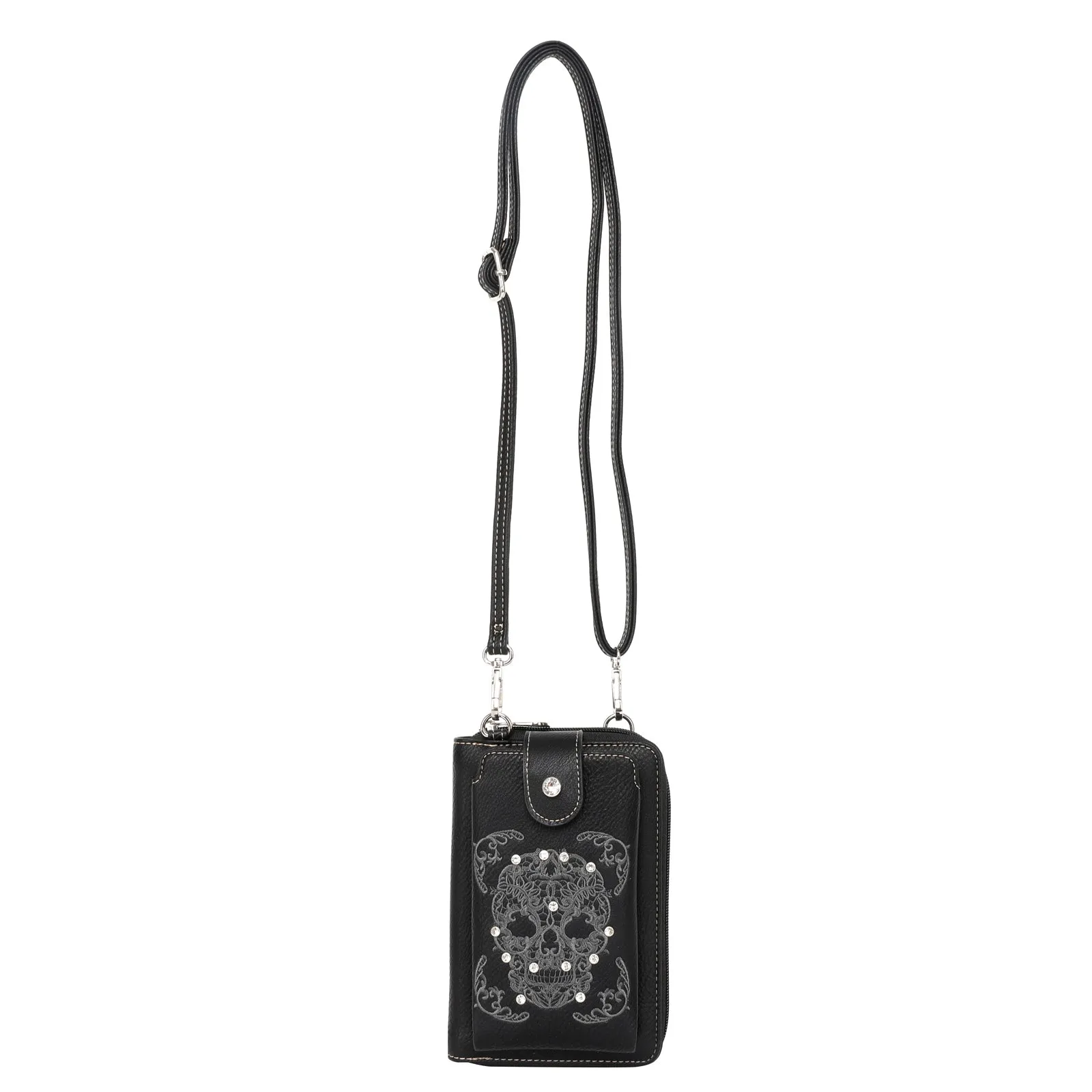 Montana West Embroidered Sugar Skull Crossbody Phone Bag