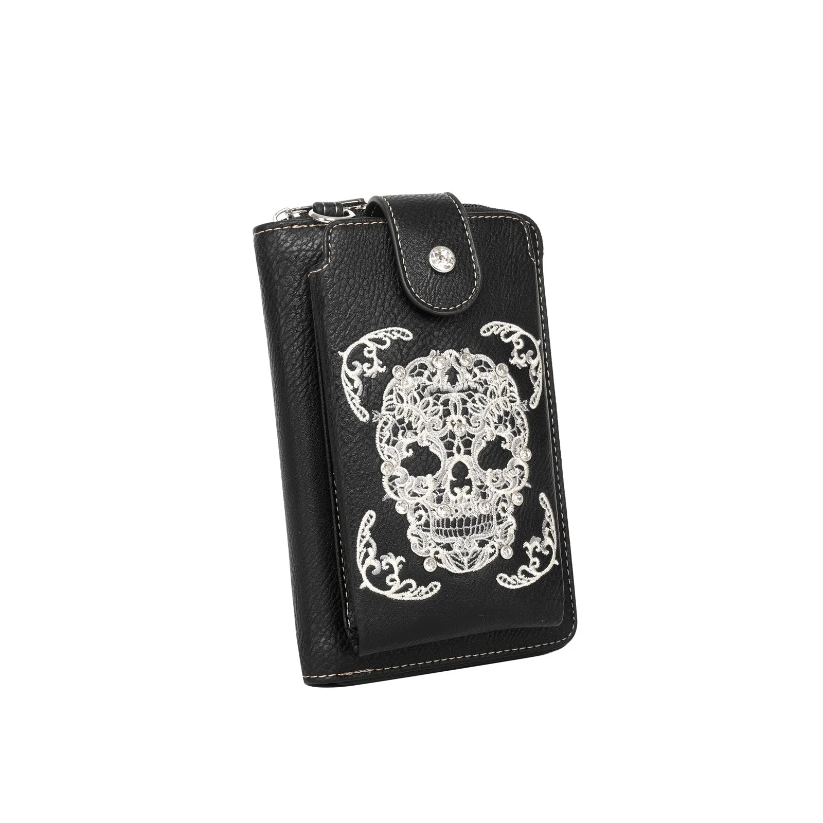 Montana West Embroidered Sugar Skull Crossbody Phone Bag