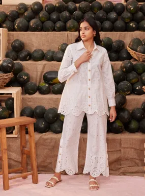 Mulmul Cotton Inaya White Shirt With Mulmul Cotton Inaya White Pant