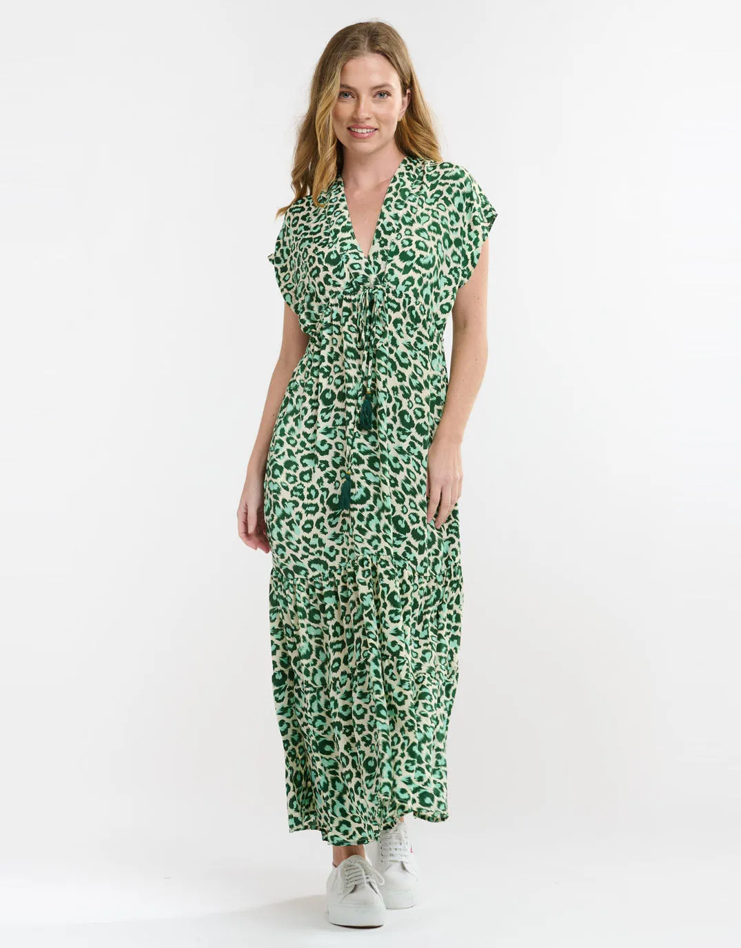 Patchwork Midi Dress - Green Leopard