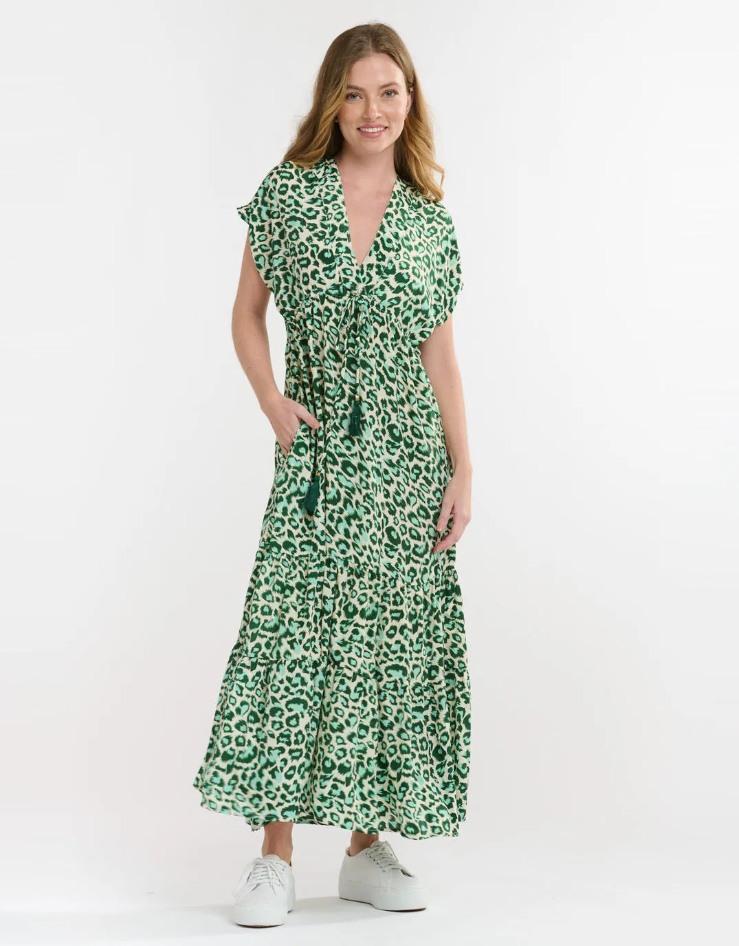 Patchwork Midi Dress - Green Leopard