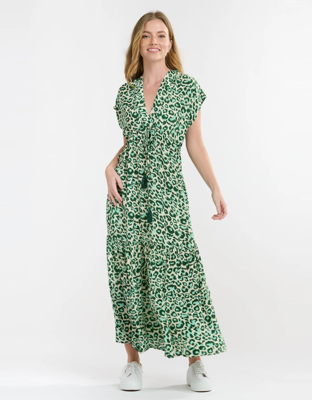 Patchwork Midi Dress - Green Leopard