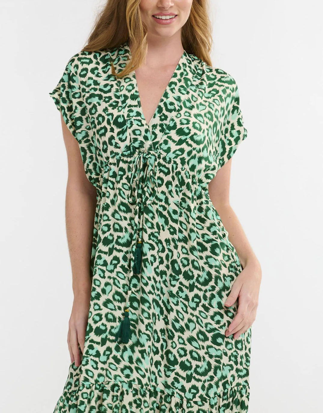 Patchwork Midi Dress - Green Leopard