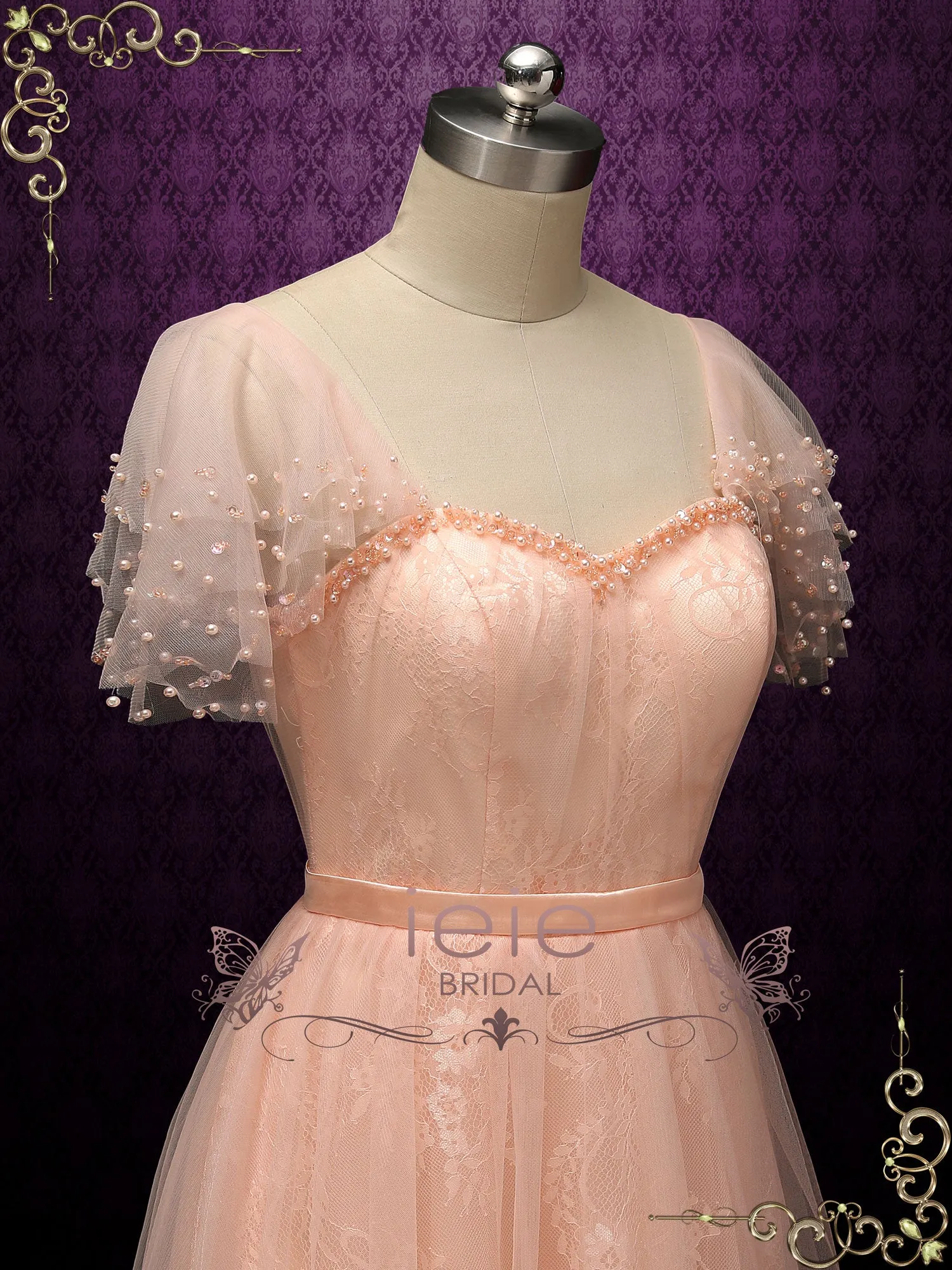 Peach Colored Lace Wedding Dress ATLAS