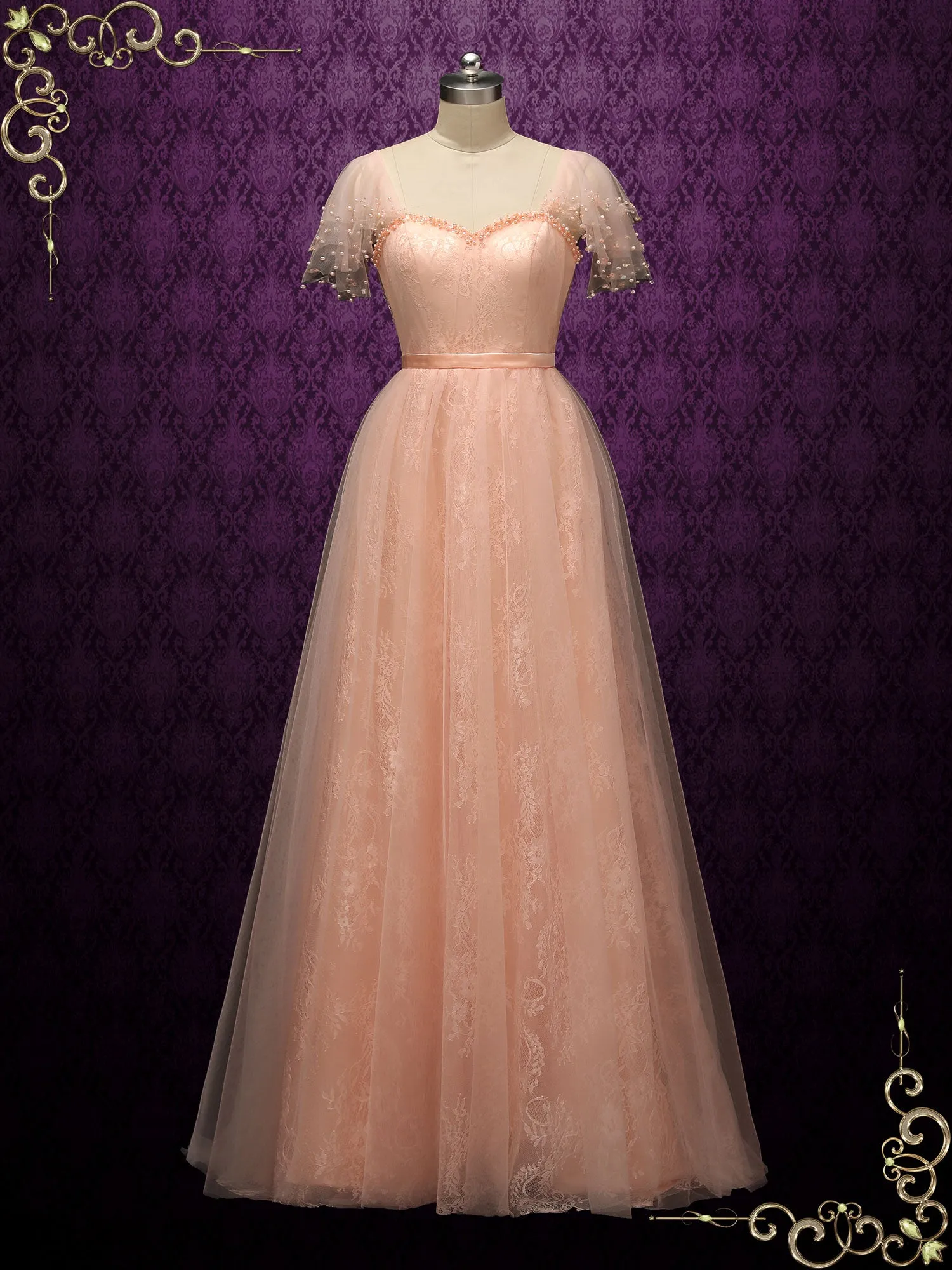 Peach Colored Lace Wedding Dress ATLAS