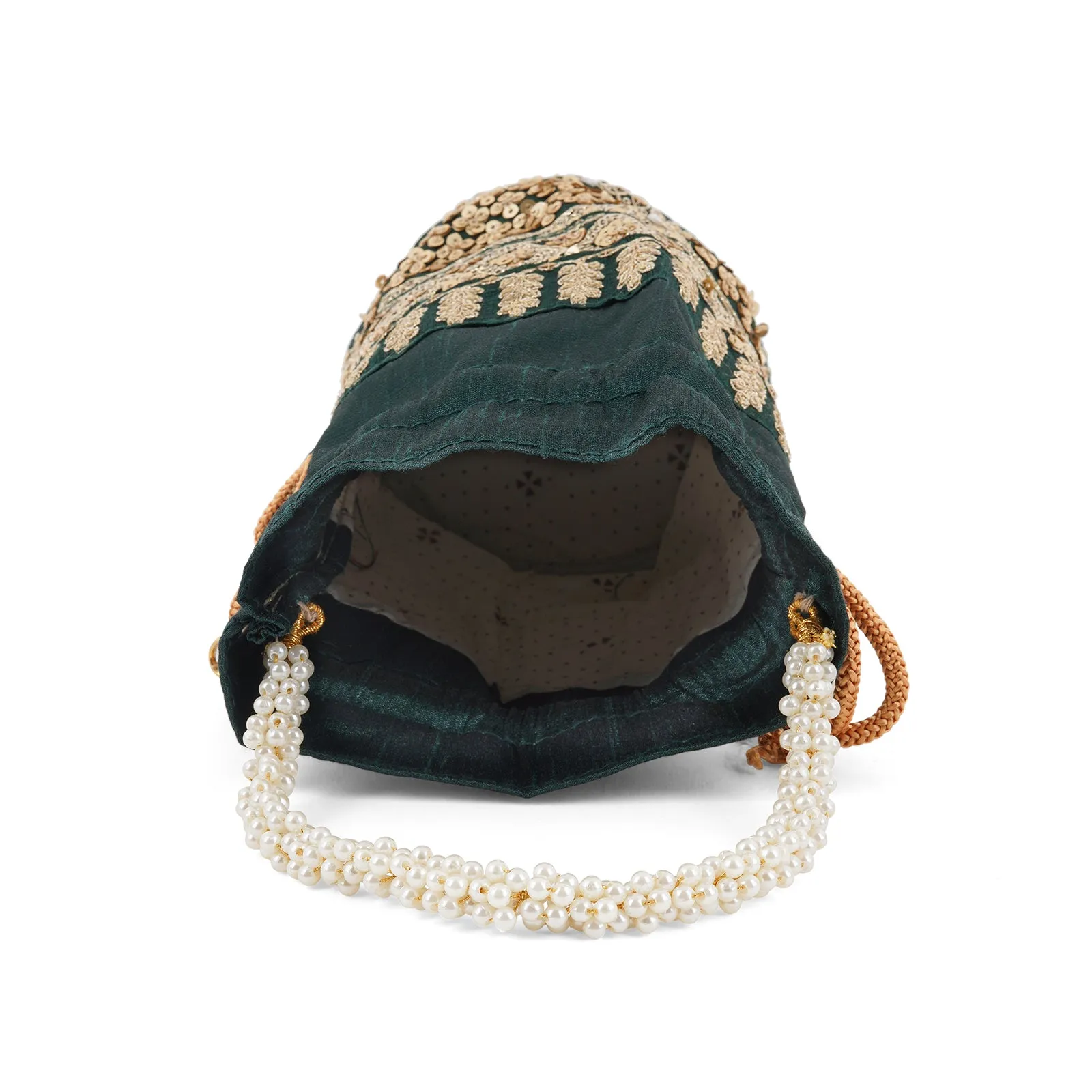 Royal Affair Bottle Green Embroidered Potli Bag