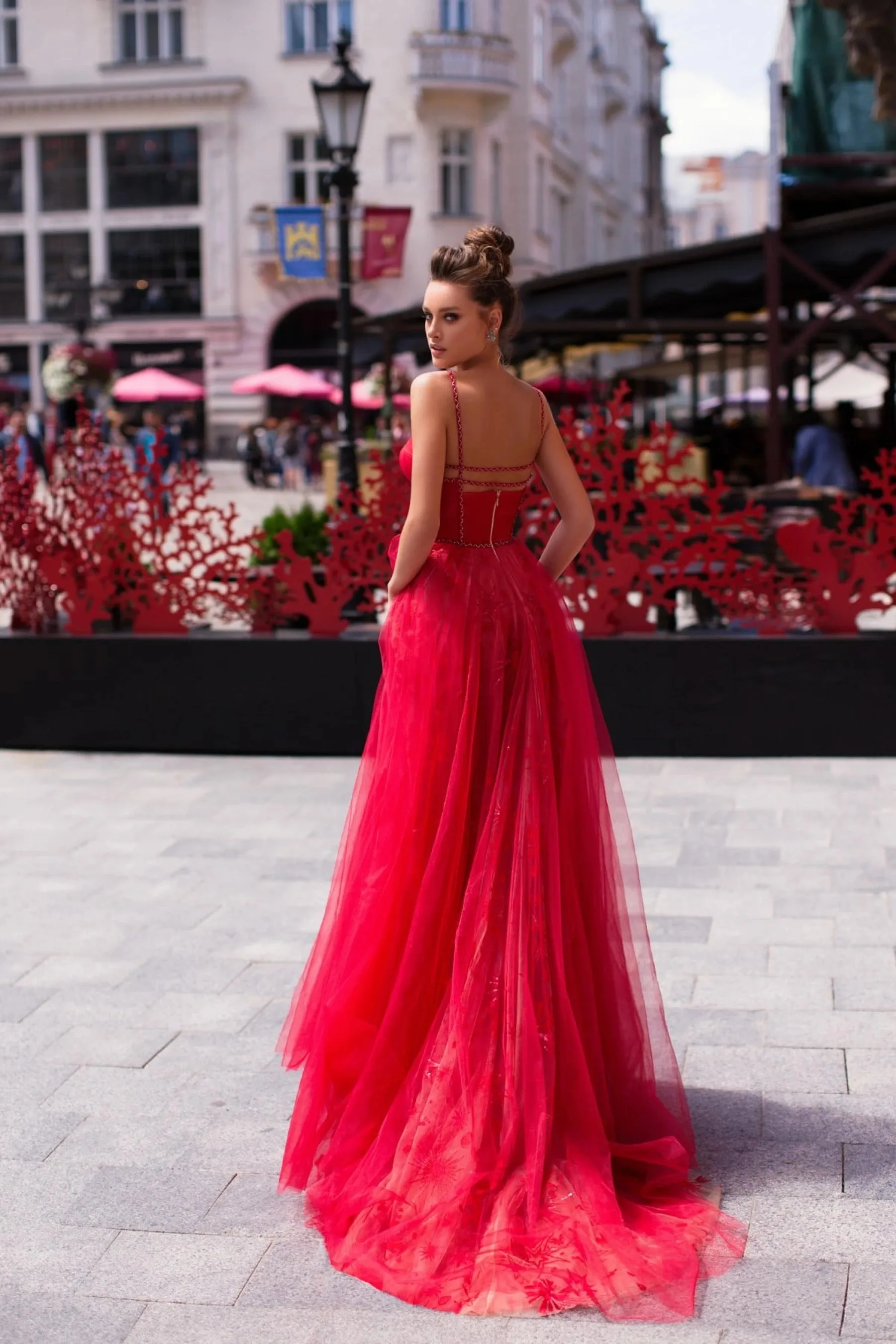 Seductive Corset Evening Gown in Watermelon