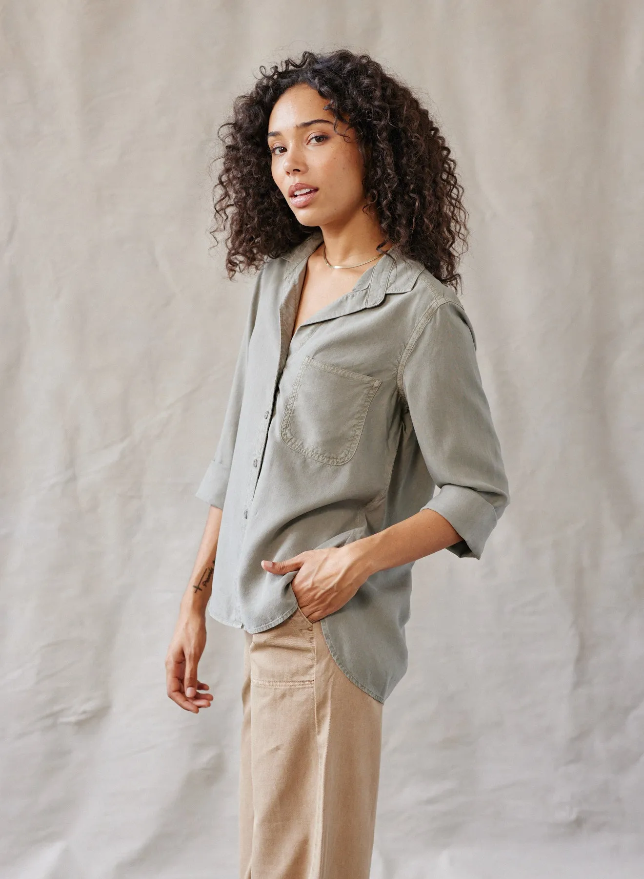 Shirt Tail Button Down - Soft Army