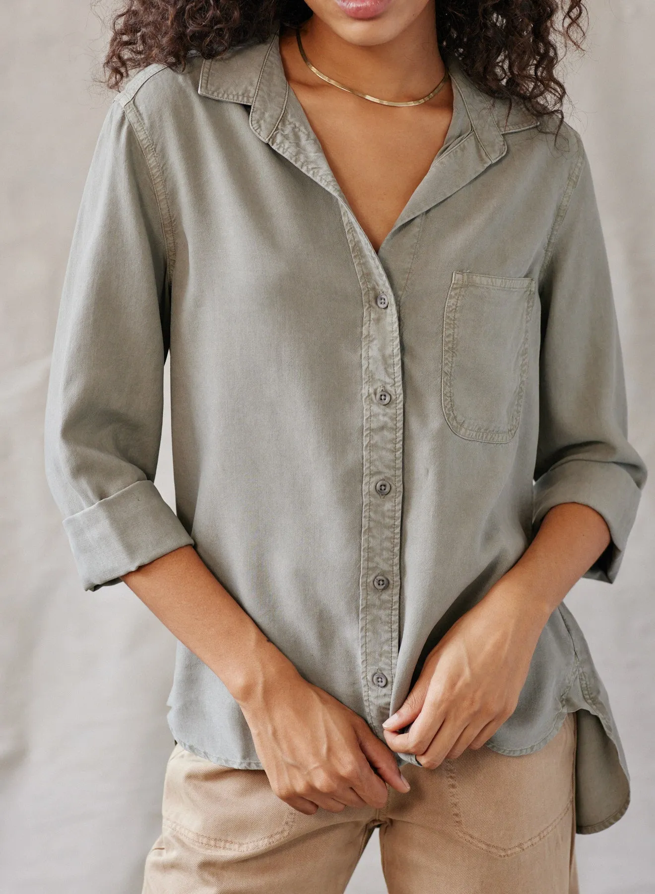 Shirt Tail Button Down - Soft Army