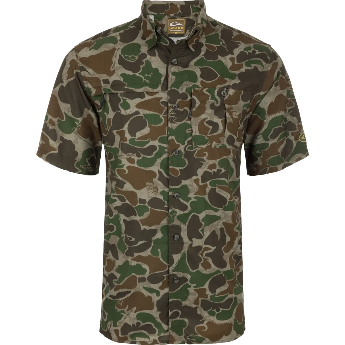 Short-Sleeved Flyweight Camo Hunting Shirt - Old School Green